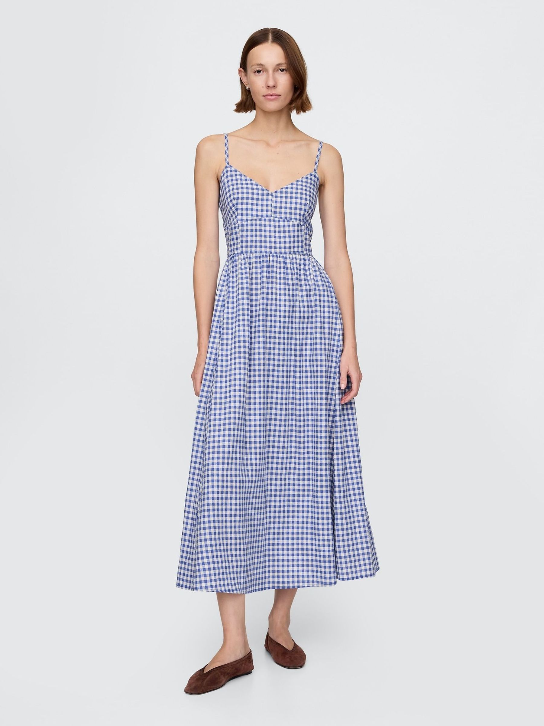 Blue/White Gingham Corset Midi Dress (H11942) | £105