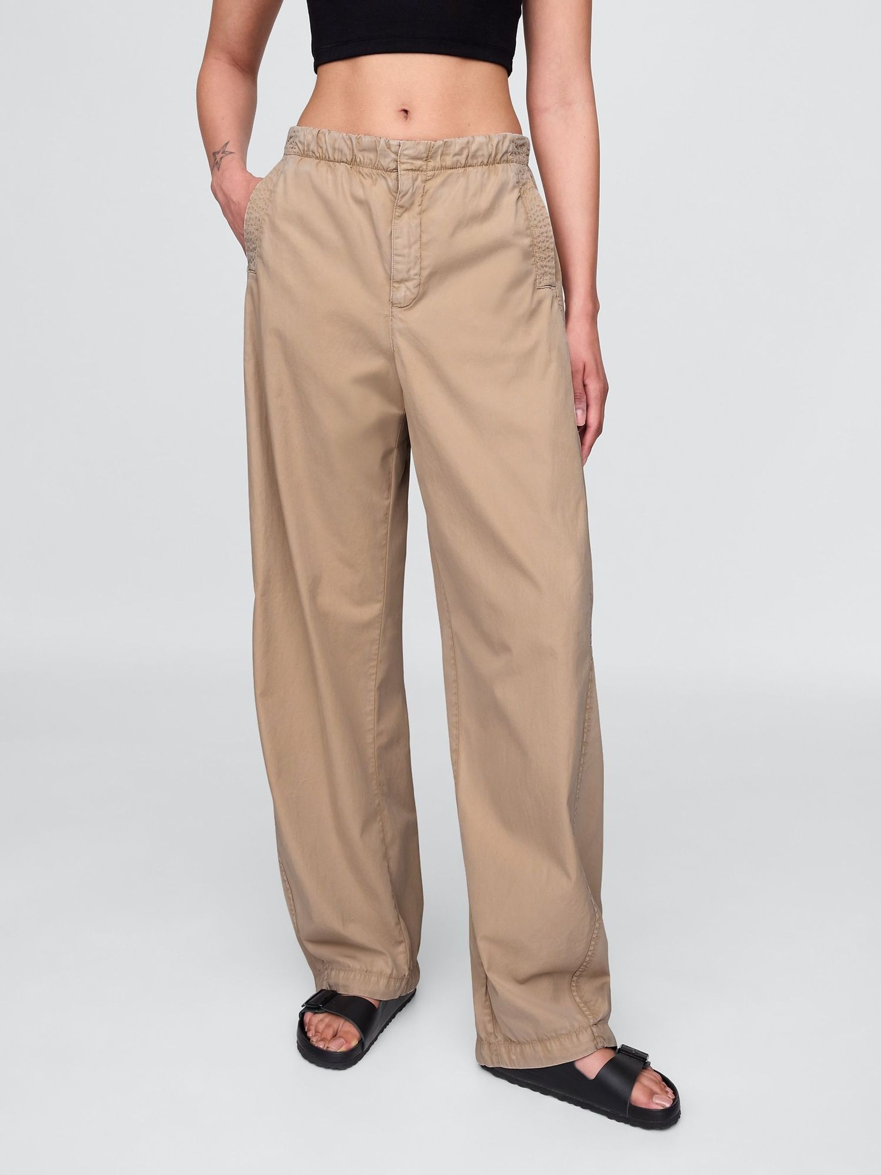 Cream Low Waisted Barrel Parachute Trousers (H11953) | £75