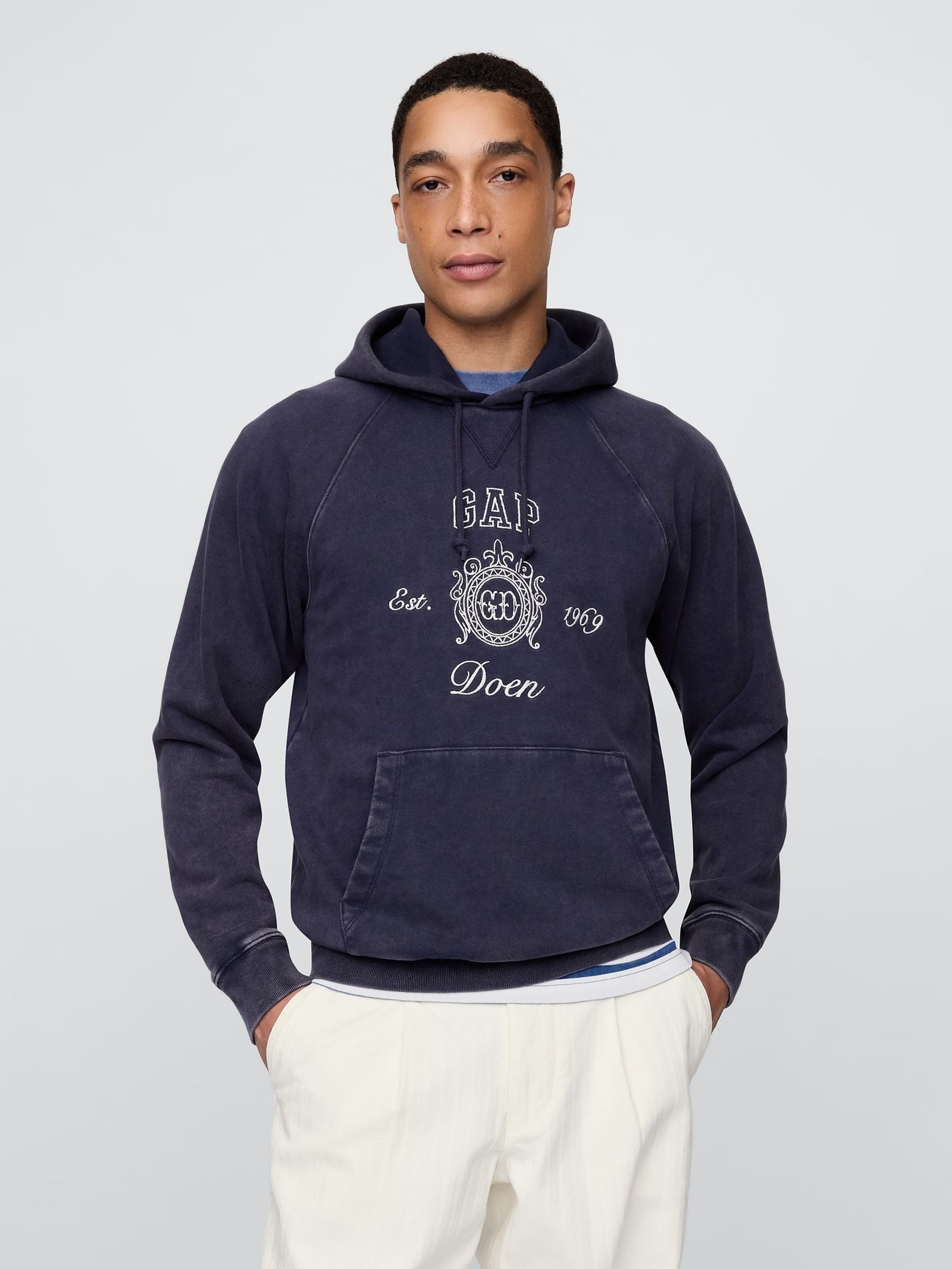 Navy/Blue DÔEN Heavyweight Raglan Logo Hoodie (H11973) | £95
