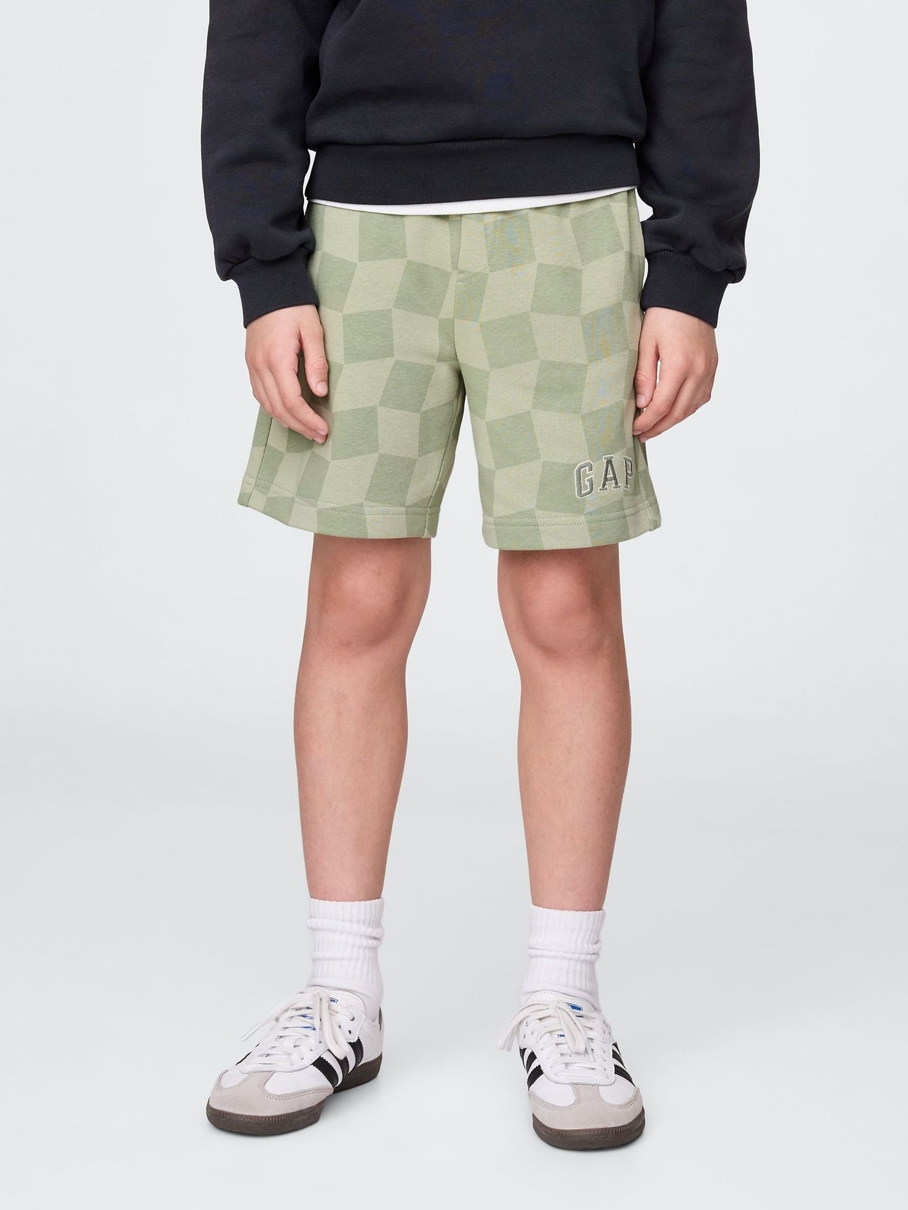 Green Gingham Relaxed Logo Pull On Shorts (4-13yrs) (H12084) | £14