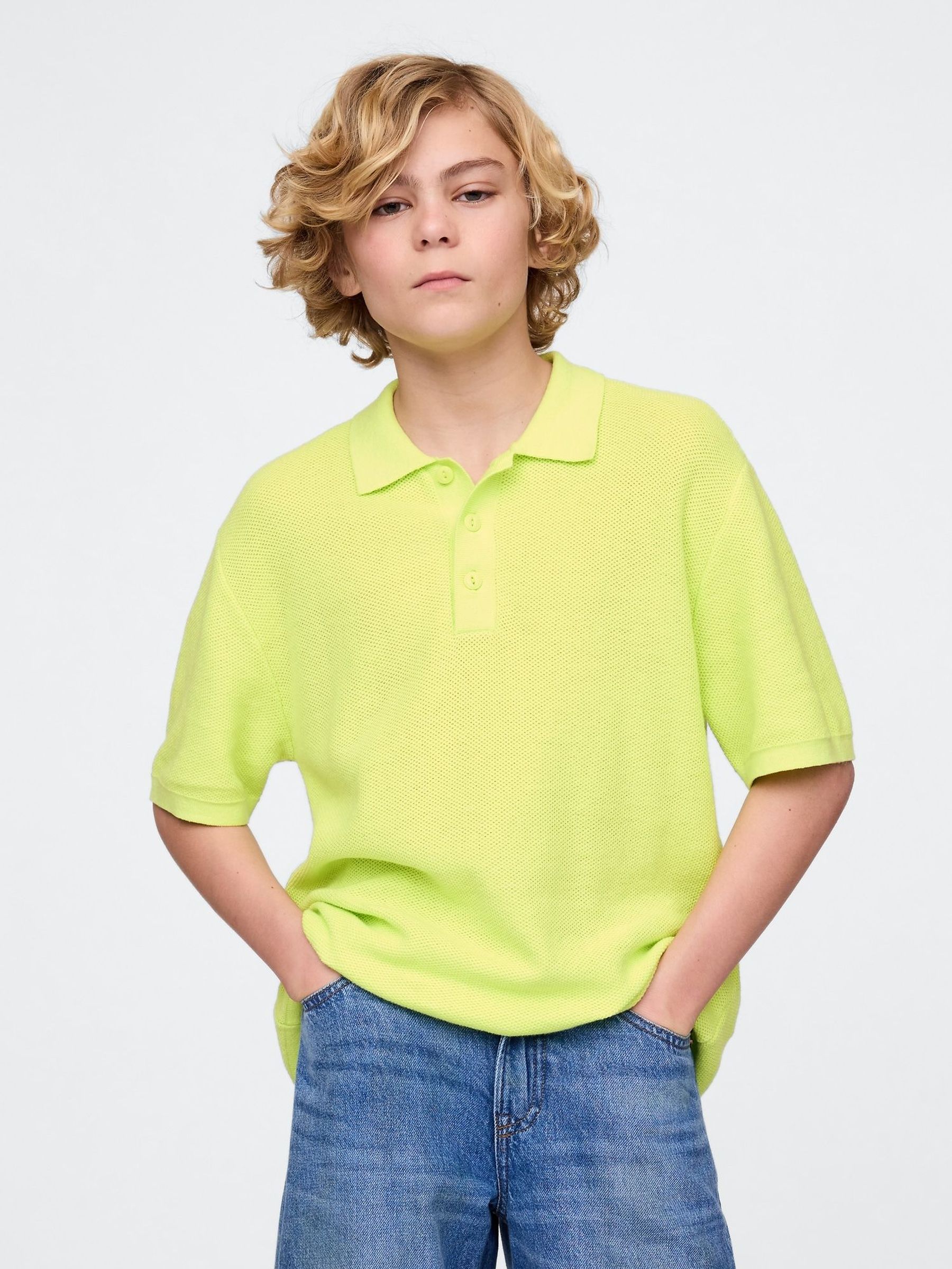 Yellow Relaxed Knit Polo Shirt (4-12yrs) (H12101) | £25