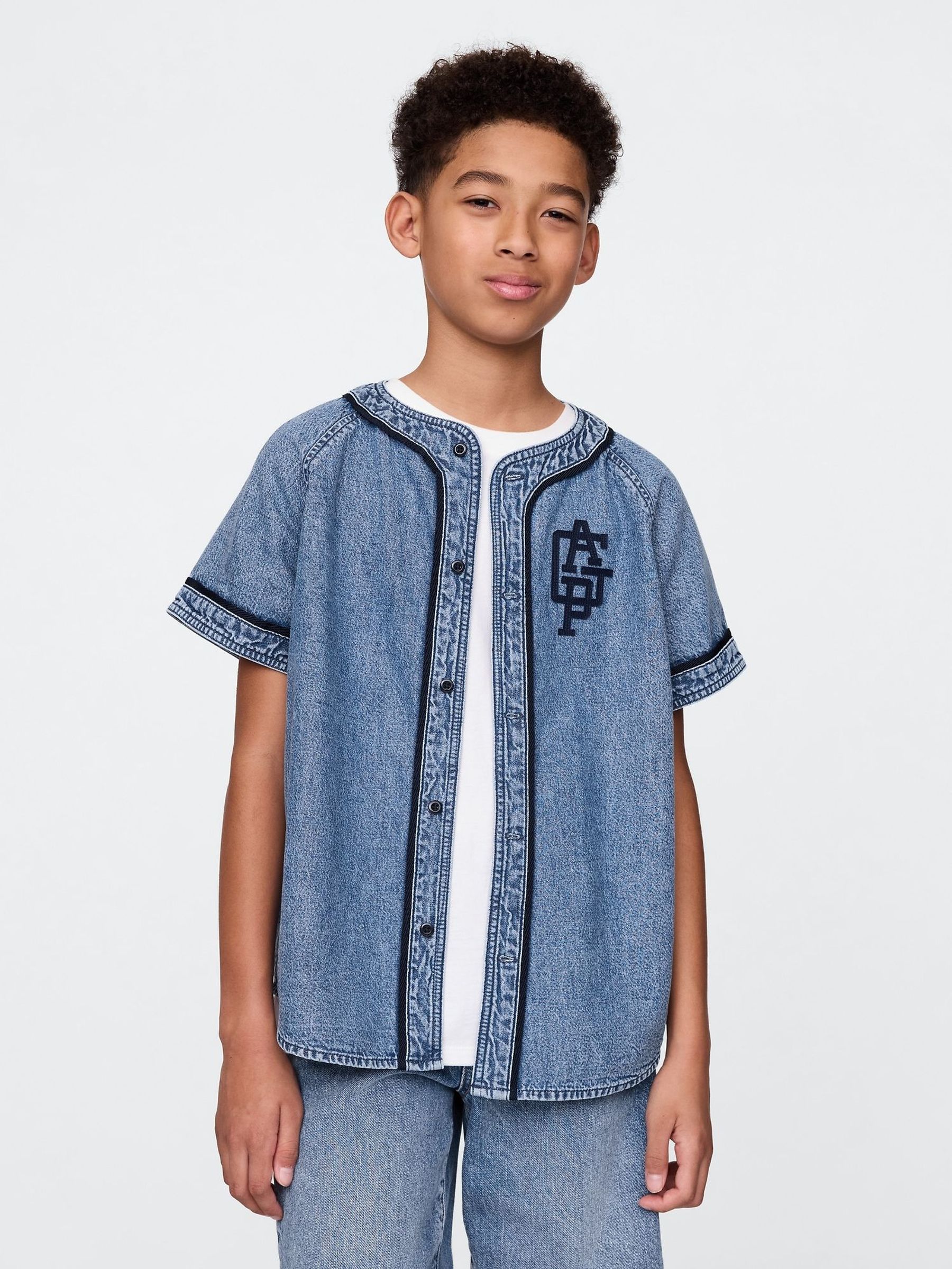 Blue Denim Logo Baseball Jersey Shirt (4-13yrs) (H12109) | £25