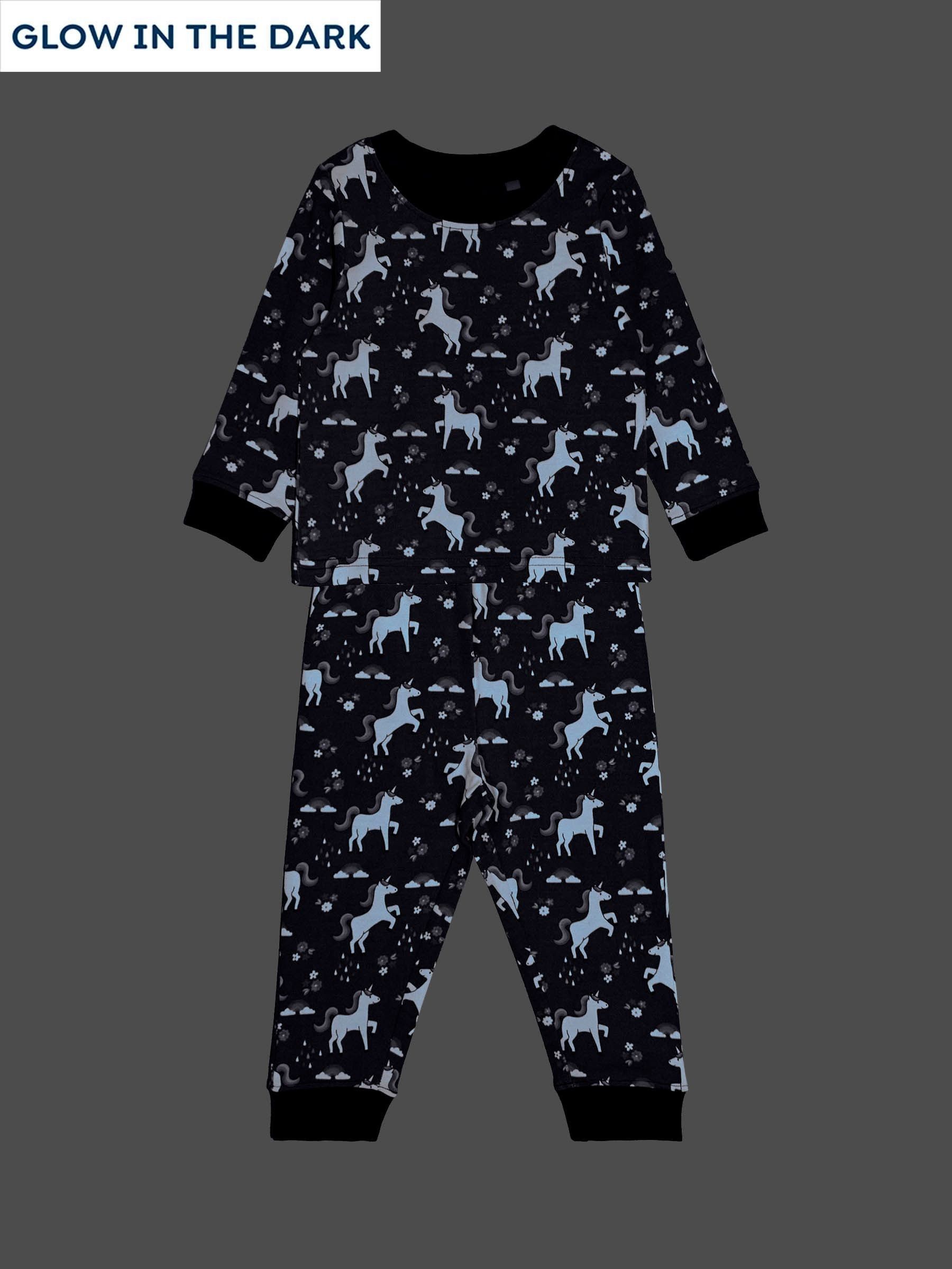 Purple Unicorn Print Glow In The Dark Jersey Pyjamas (H12173) | £22
