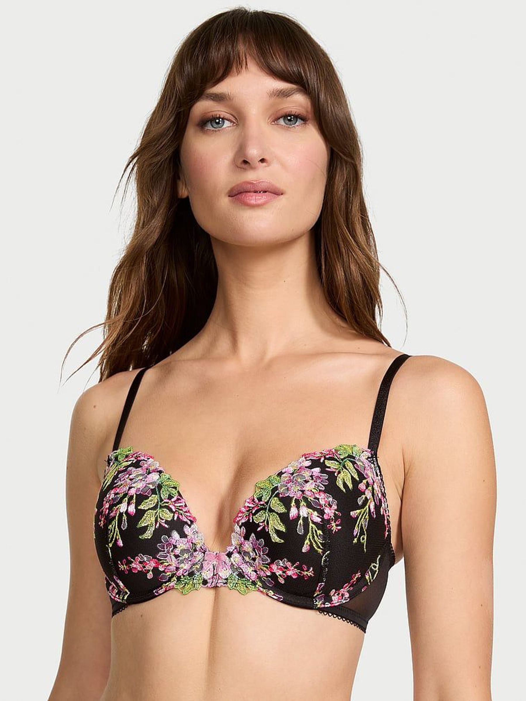 Black Push Up Wisteria Embroidery Bra (H12223) | £69