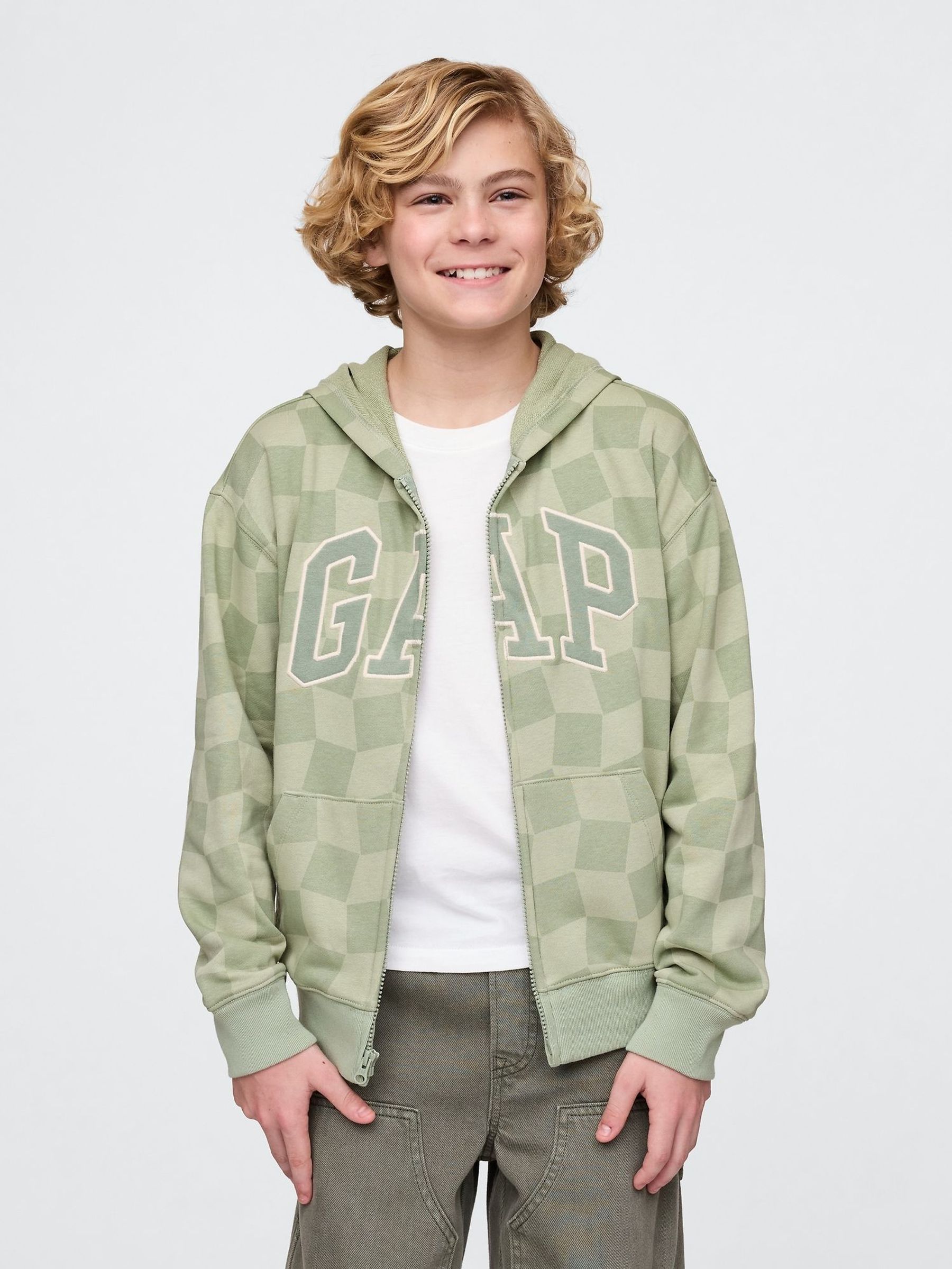 Green Gingham Relaxed Logo Zip Hoodie (4-13yrs) (H12472) | £25