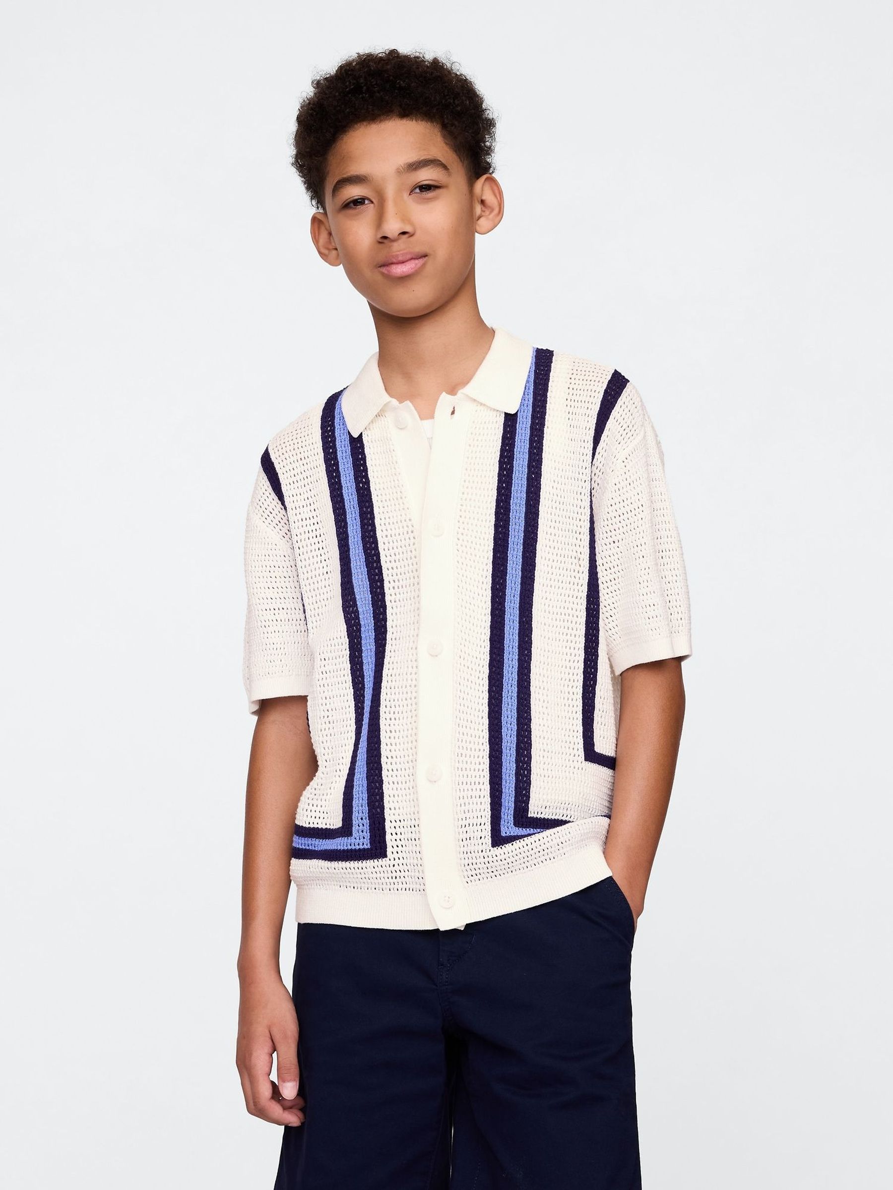 White Relaxed Crochet Shirt (4-13yrs) (H12477) | £30