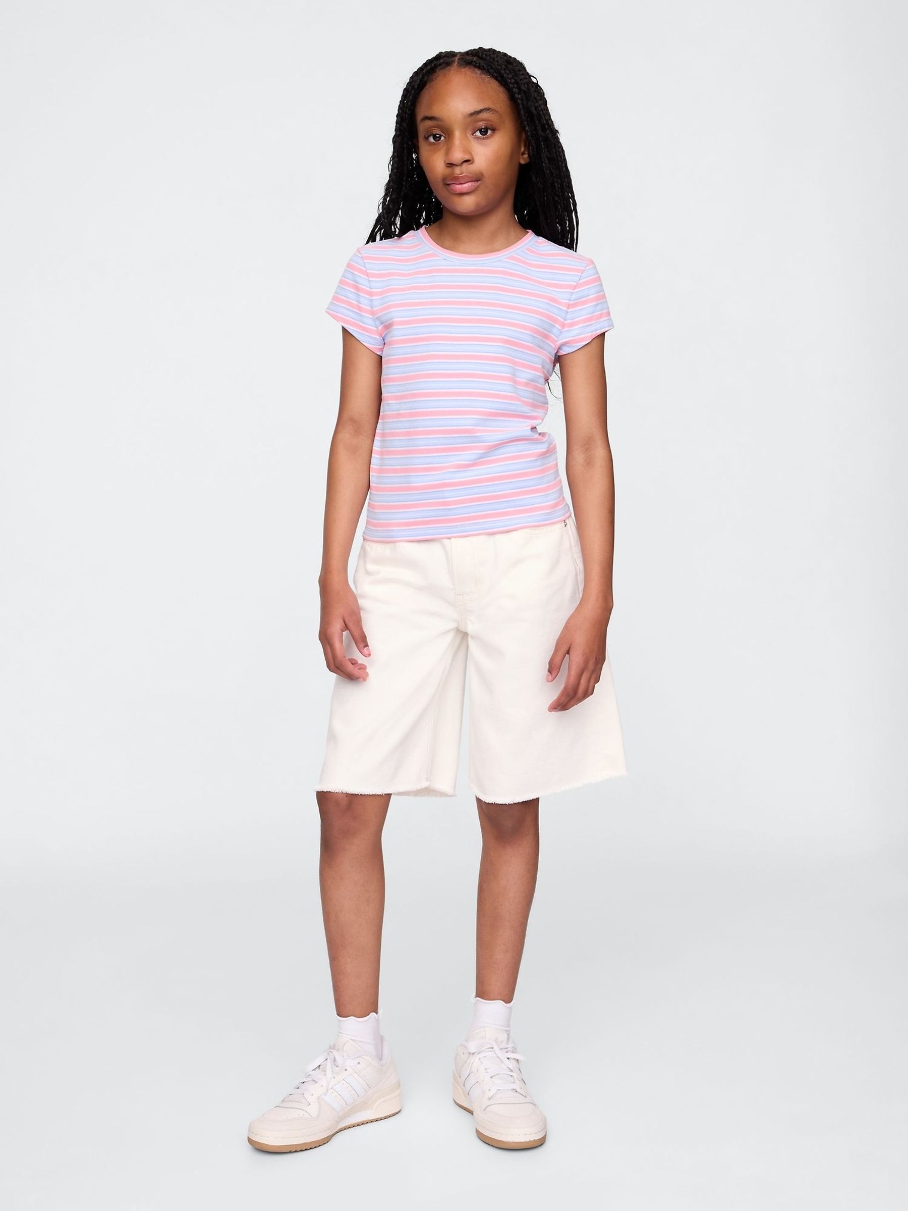 White Mid Waist Longline Denim Shorts (4-13yrs) (H12615) | £25