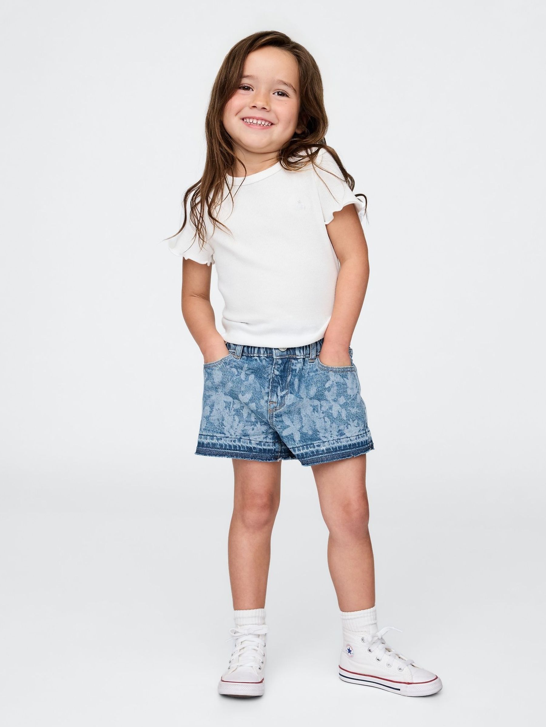 Blue Floral Denim Ruffle Stride Shorts (6mths-5yrs) (H12632) | £20