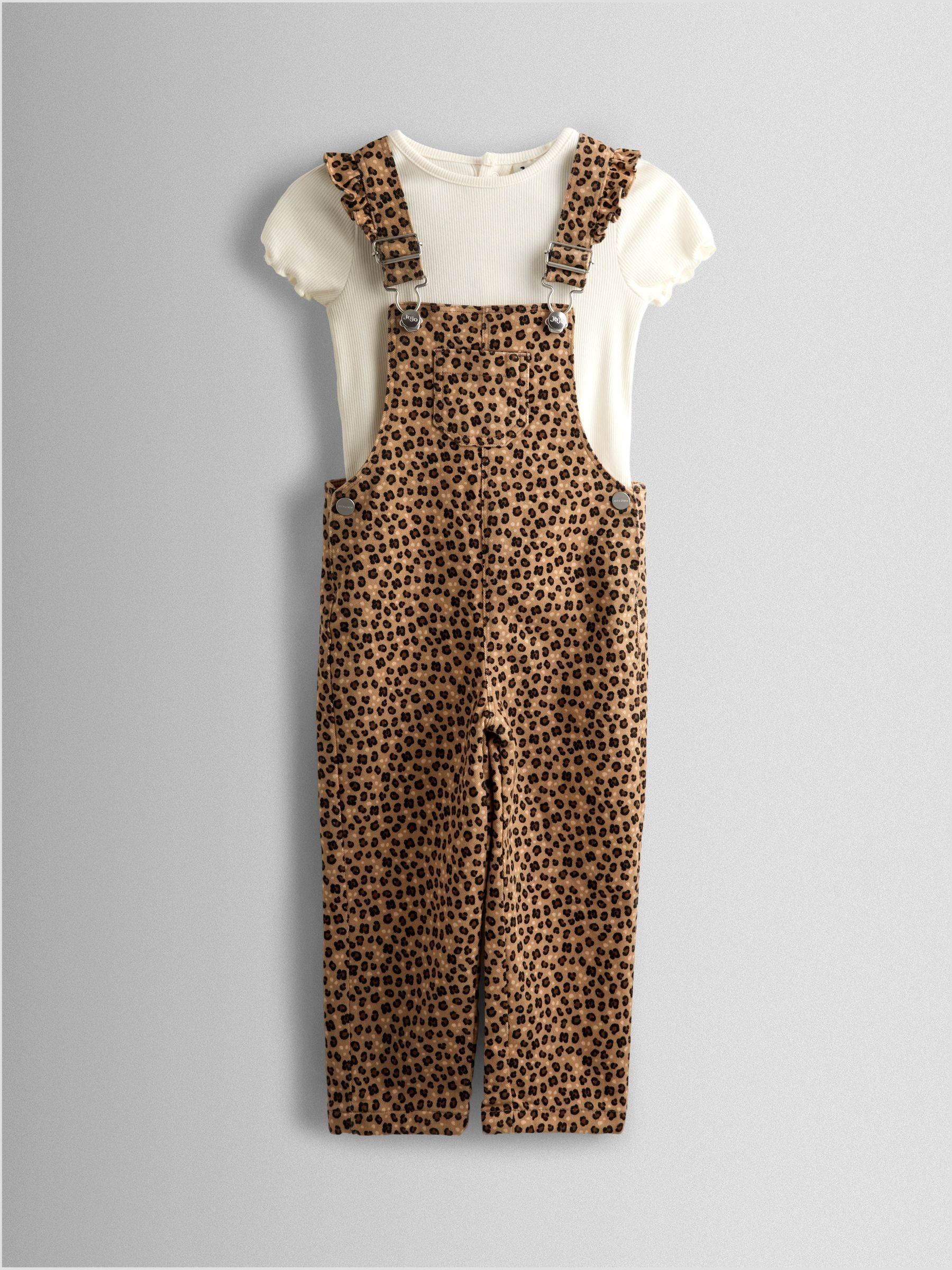 Natural Leopard Print Dungaree & T-Shirt Set (H12679) | £32 - £38