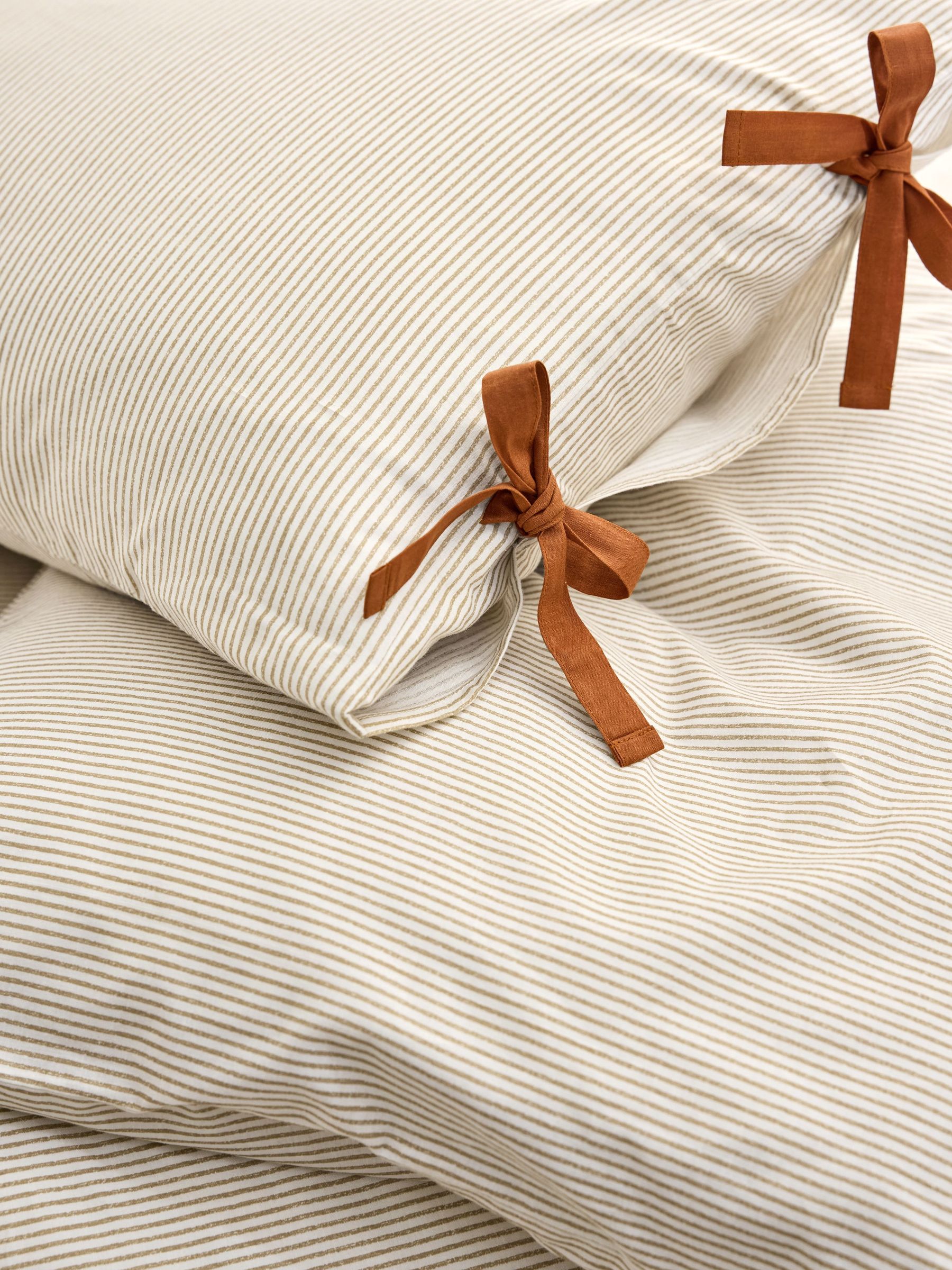 Ansel Stripe 100% Cotton Duvet Cover and Pillowcase Set in Natural (H13146) | £35 - £69