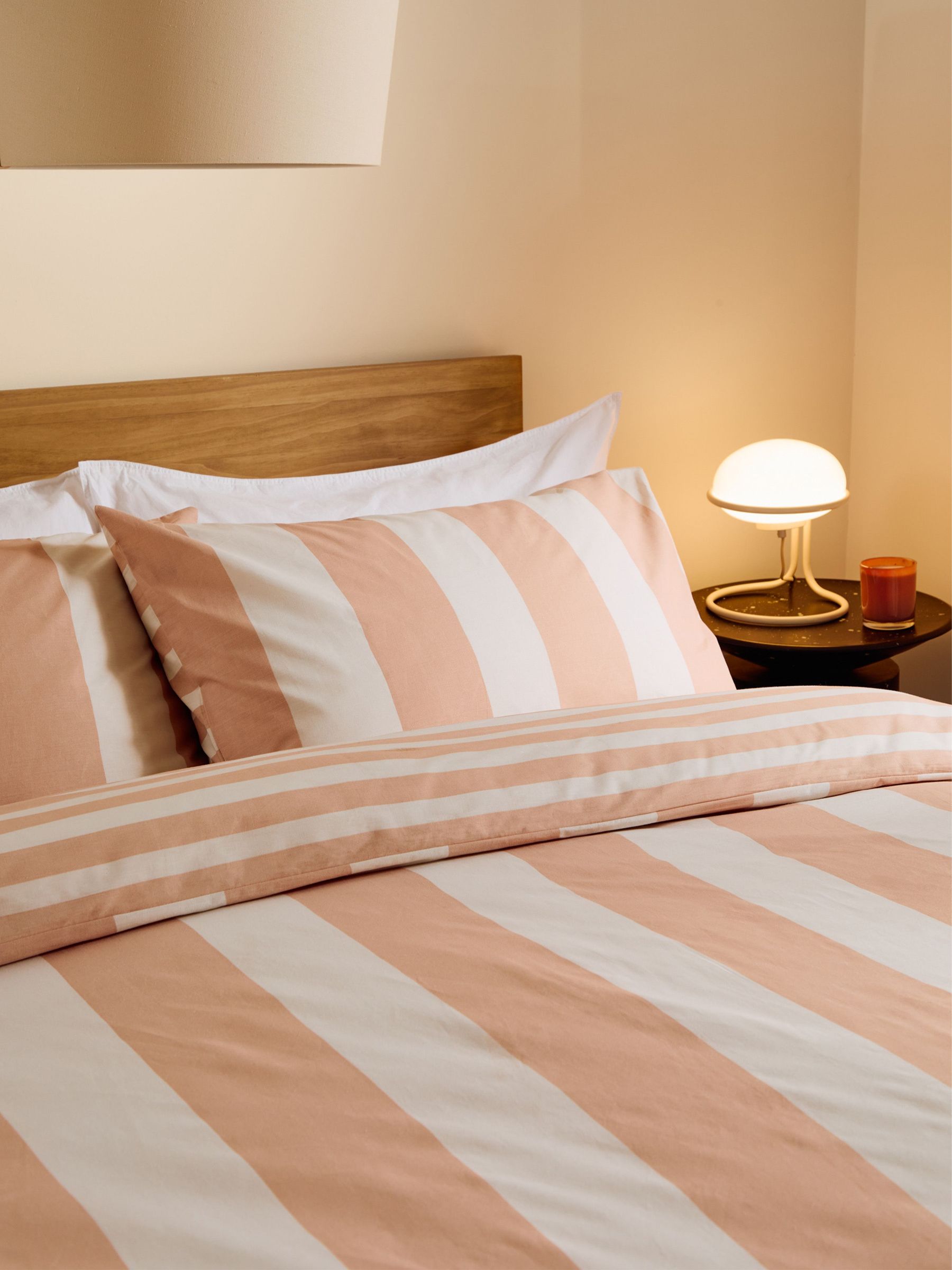 Donni Wide Stripe 100% Cotton Duvet Cover and Pillowcase Set in Clay Pink (H13152) | £29 - £65
