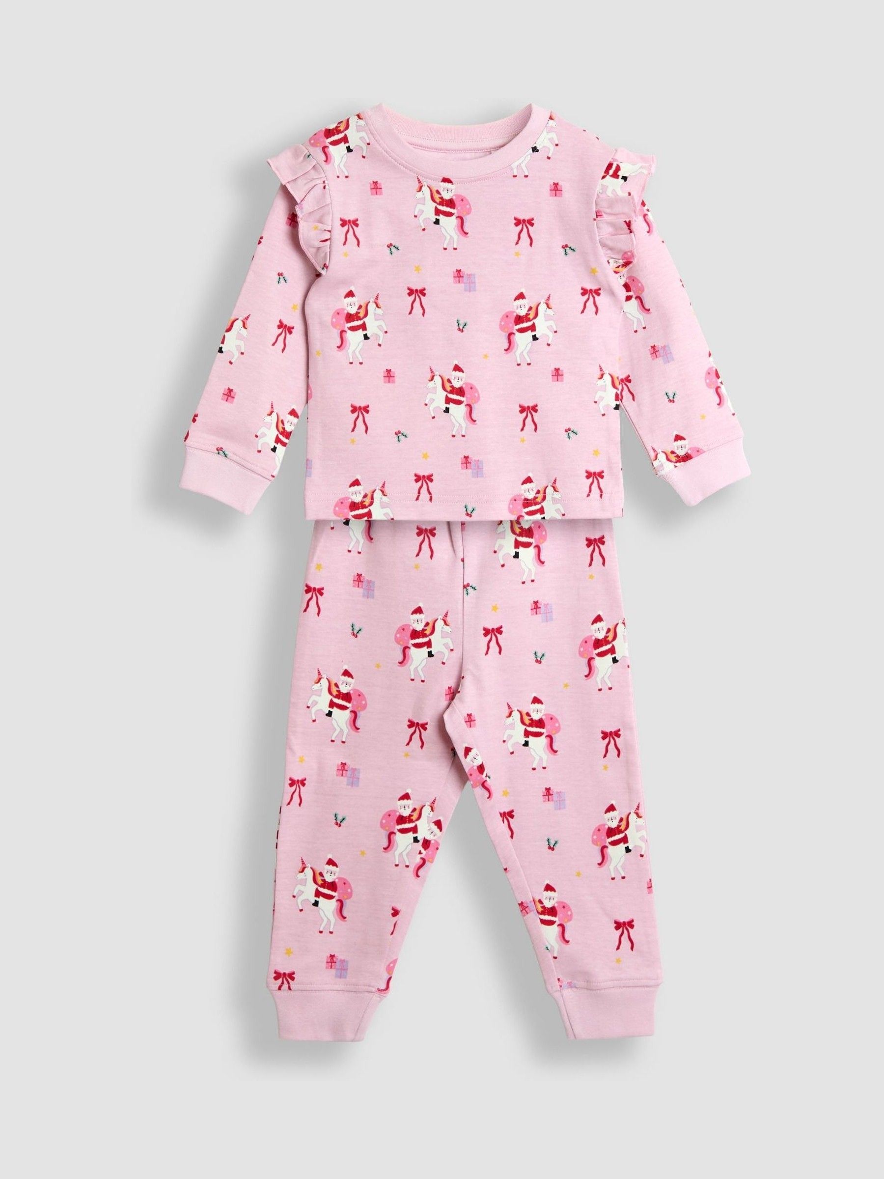 Pink Christmas Unicorn Print Glow In The Dark Jersey Pyjamas (H13716) | £22