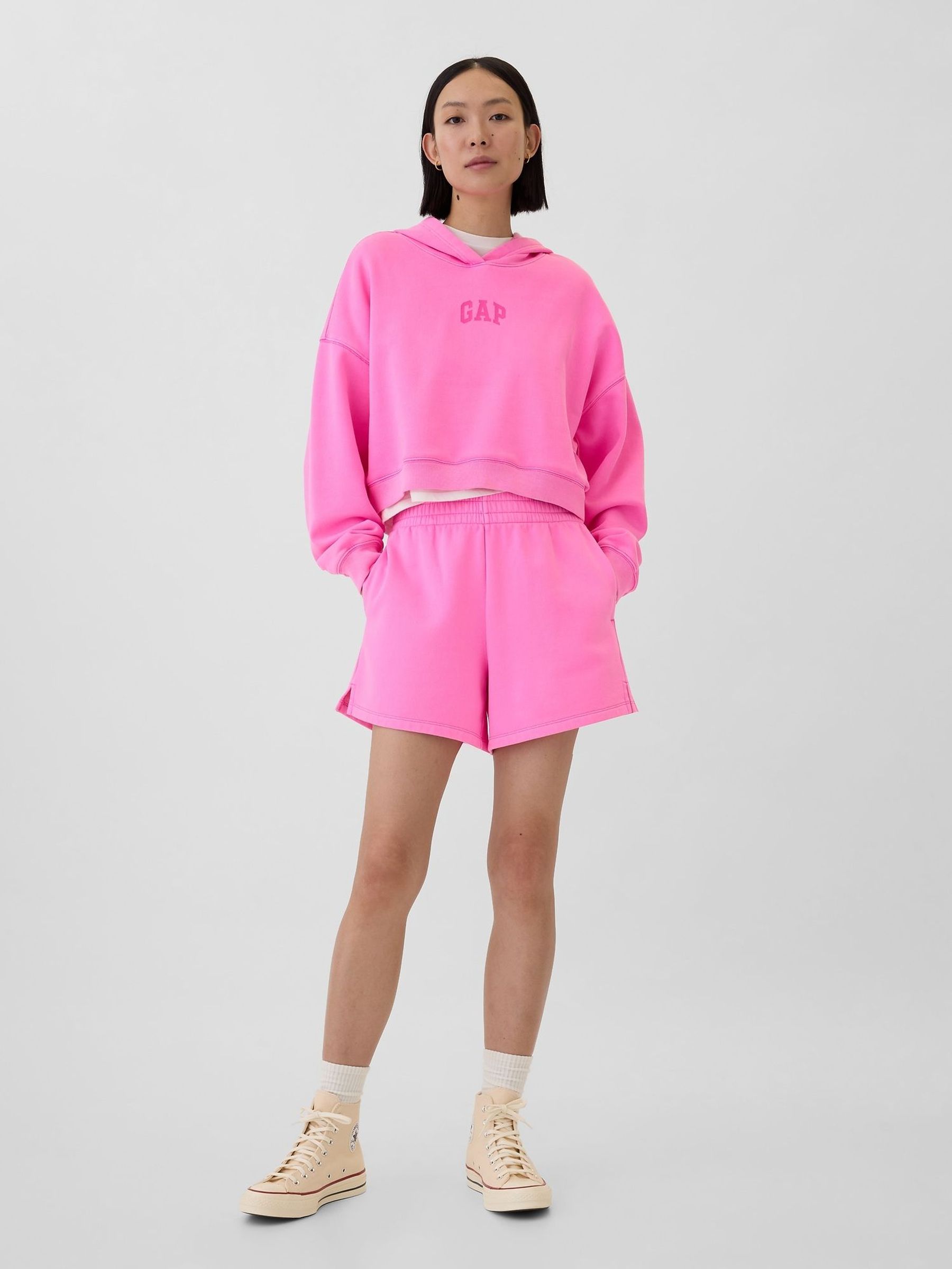 Pink Relaxed Mini-Logo Cropped Hoodie (H13782) | £35