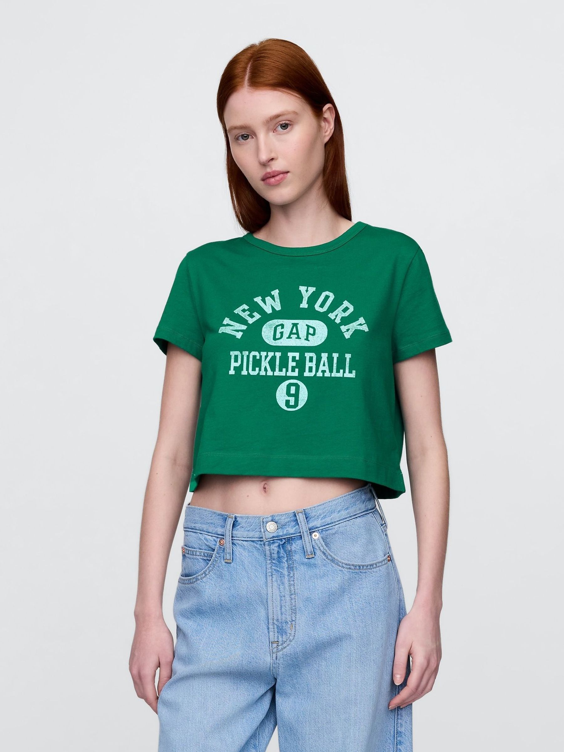 Green Organic Cotton VintageSoft Cropped T-Shirt (H13794) | £15