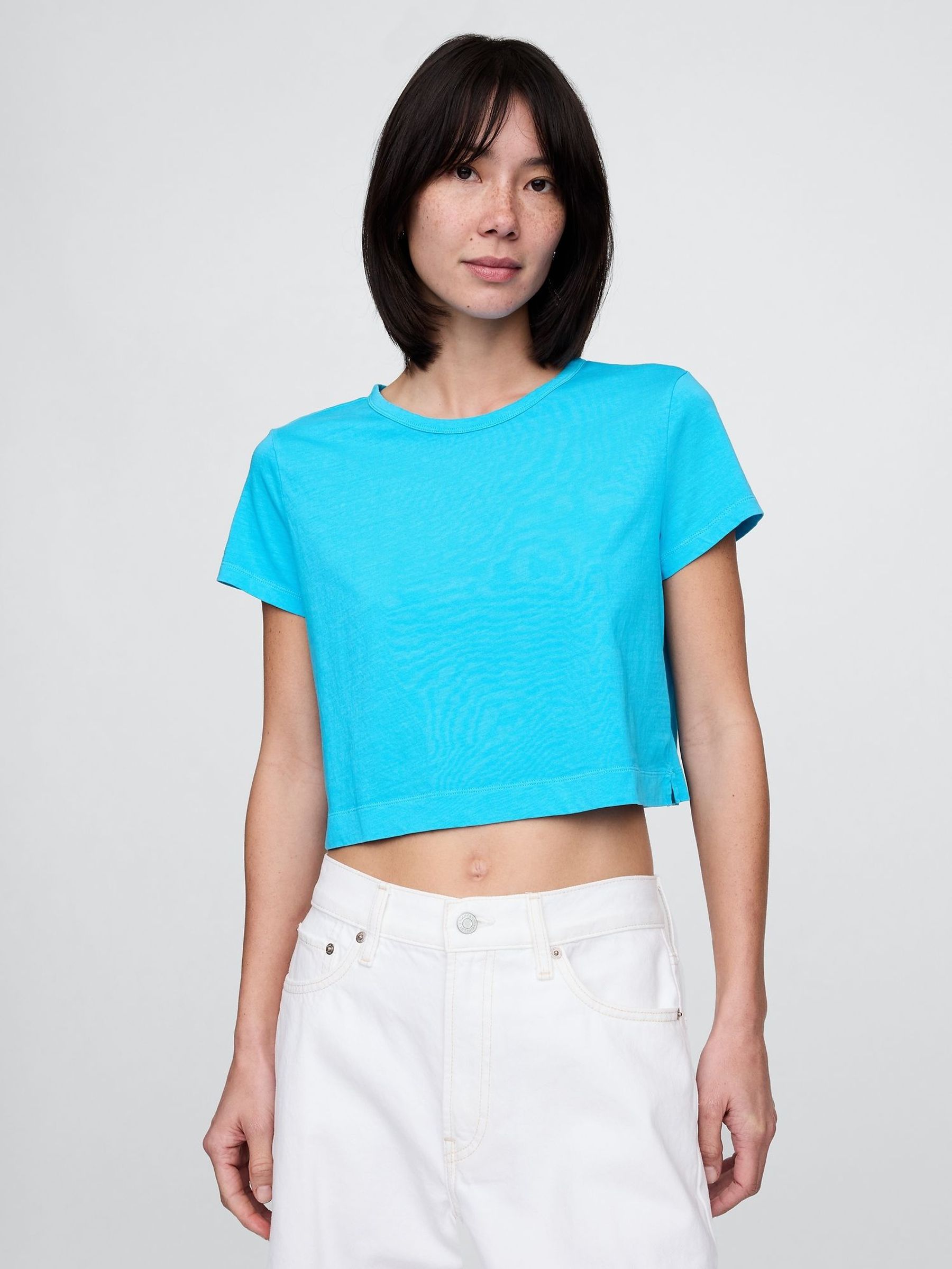 Blue Organic Cotton VintageSoft Cropped T-Shirt (H13800) | £15