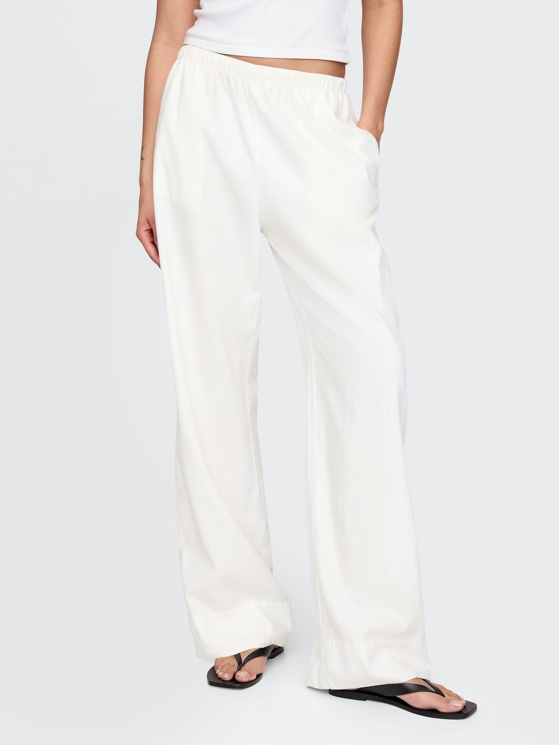 White Linen-Blend Easy Wide-Hem Trousers (H13808) | £60