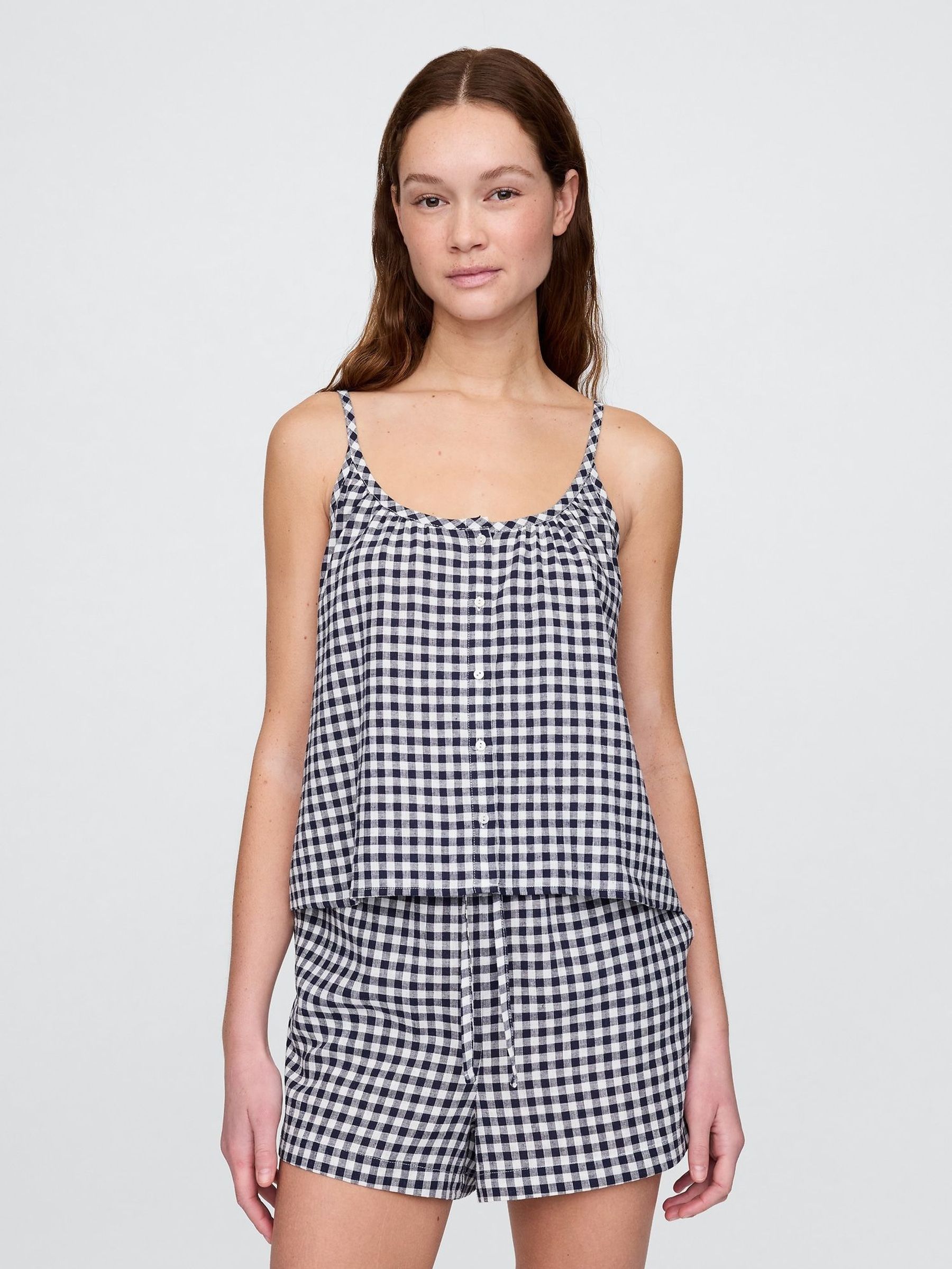 Blue Gingham Short Linen Blend Pyjama Bottoms (H13812) | £25