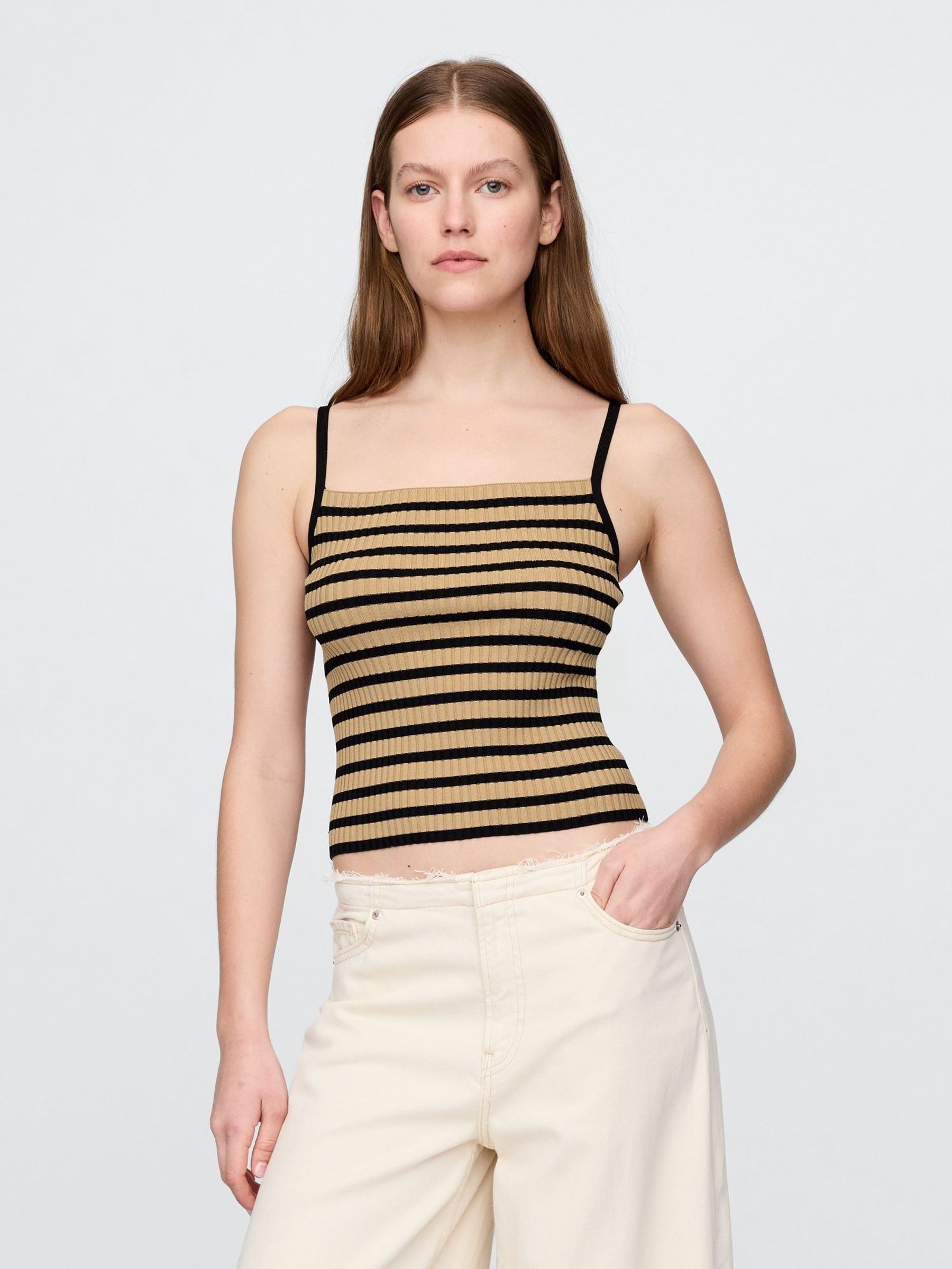 Brown Cropped Rib Vest (H13815) | £25