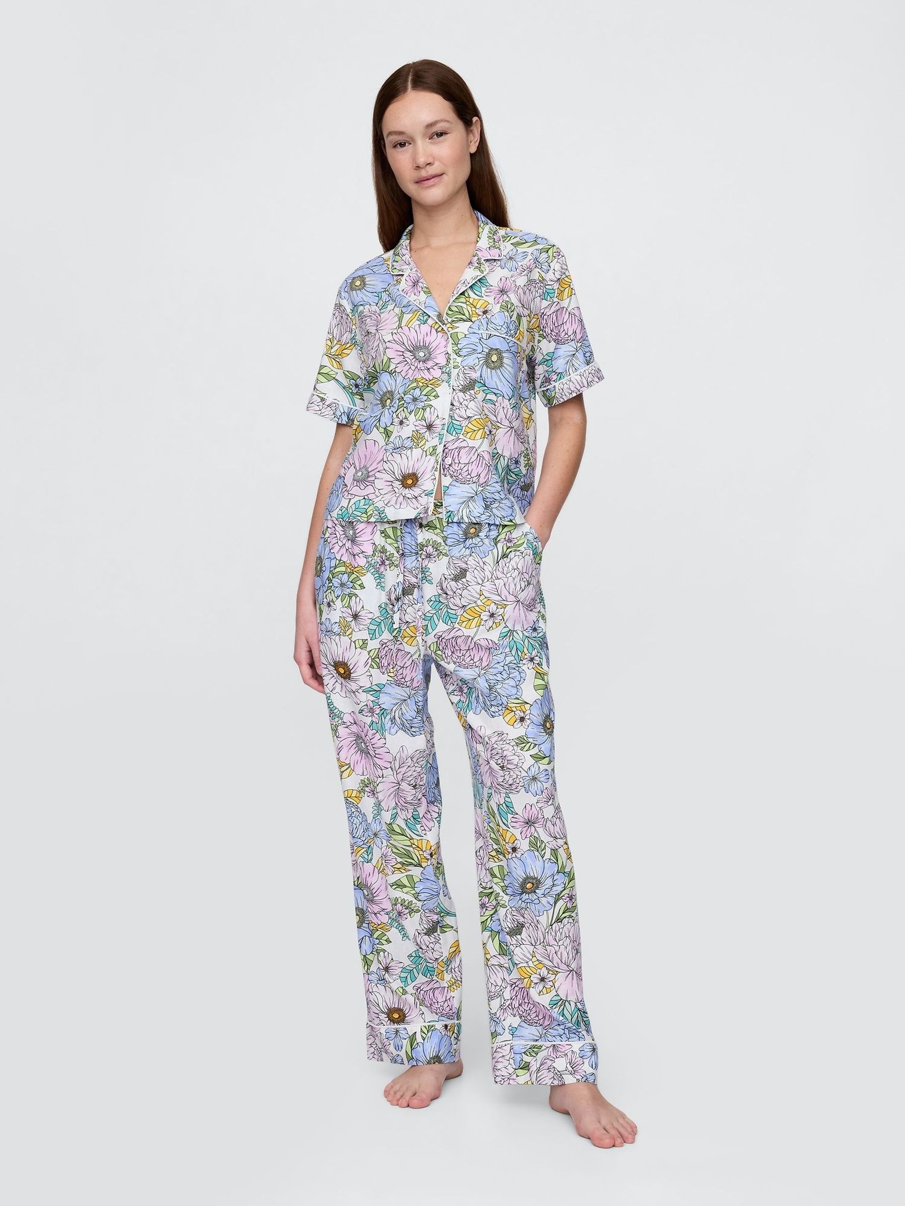 Pink Floral Trouser Linen Blend Pyjama Bottoms (H13822) | £35