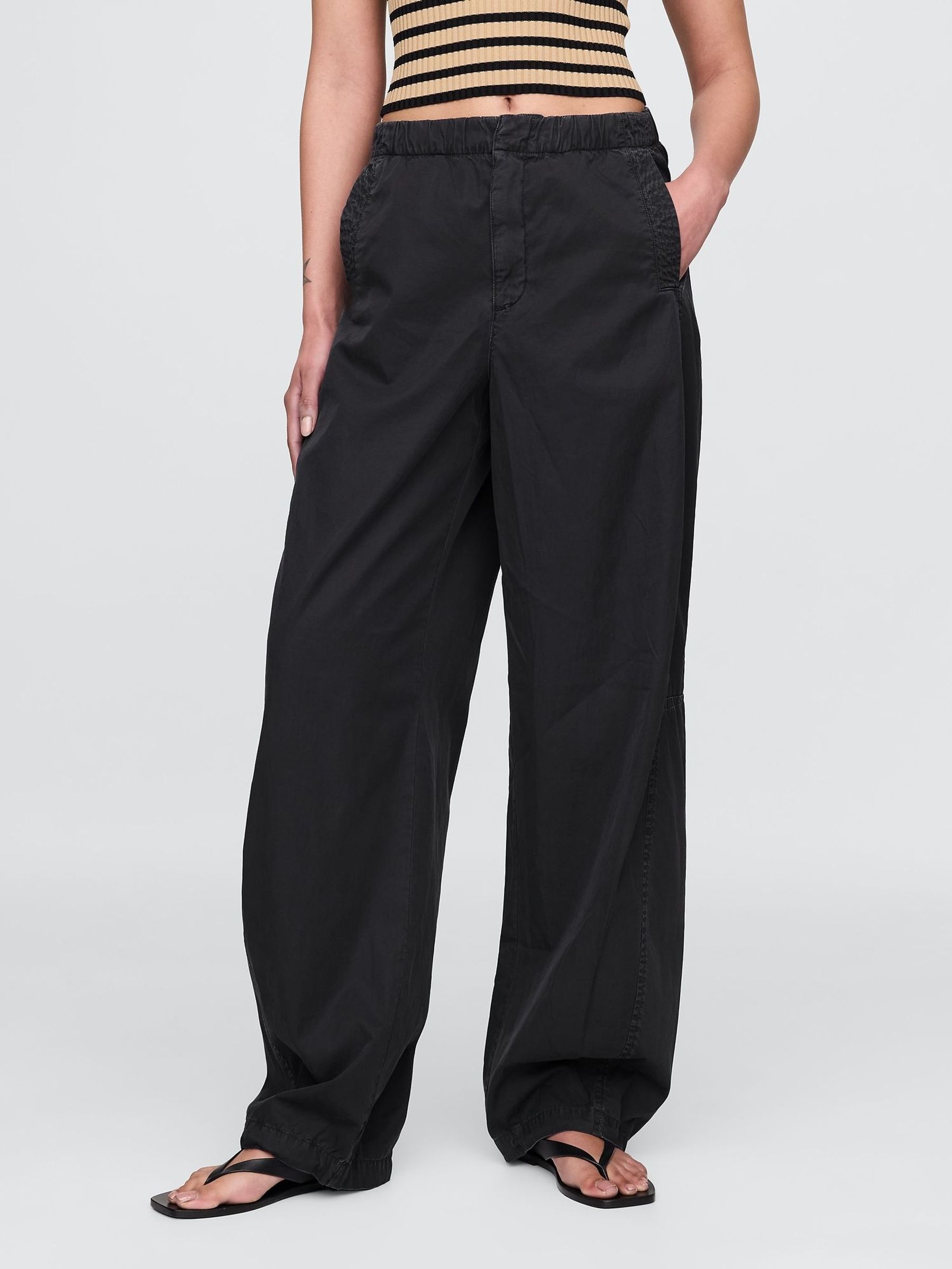 Black Low Waisted Barrel Parachute Trousers (H13824) | £75