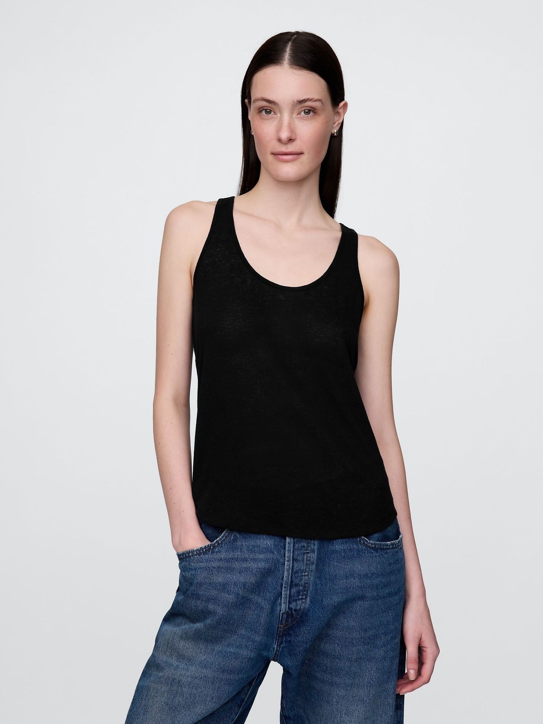 Black Linen-Blend Racerback Vest (H13827) | £25