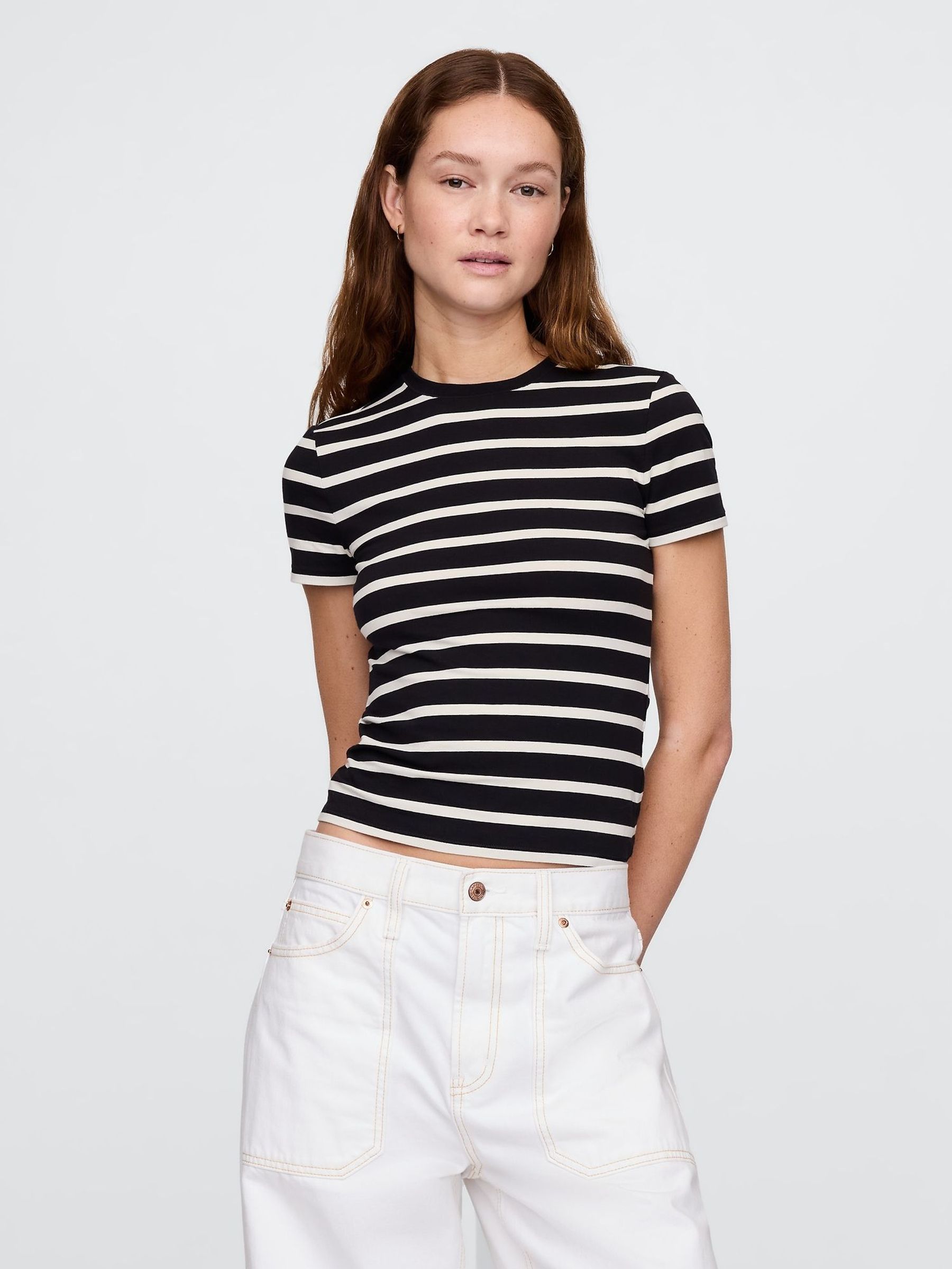 Black/White Stripe CloseKnit Jersey Short Sleeve Crew Neck T-Shirt (H13831) | £16
