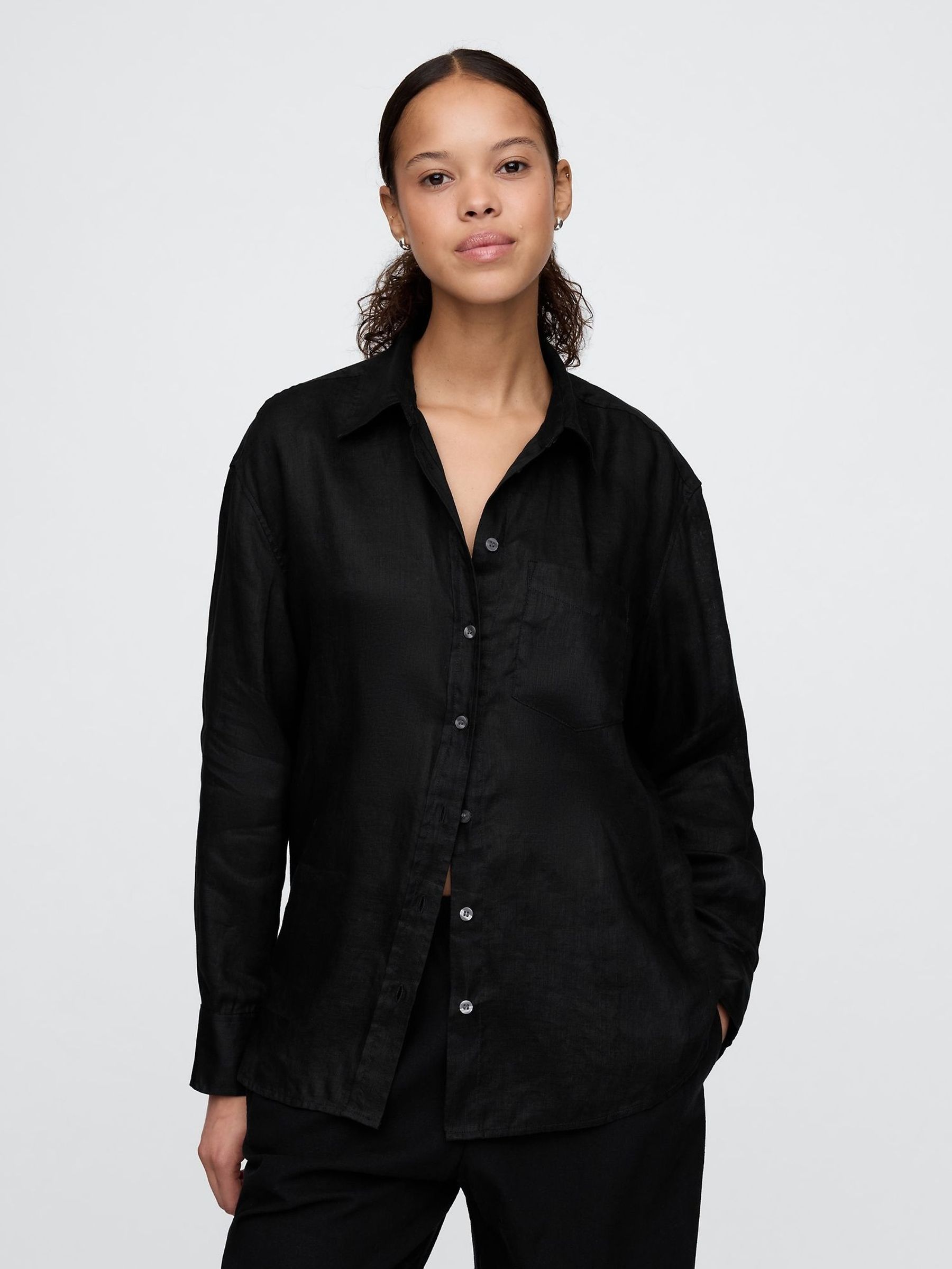 Black 100% Linen Oversized Shirt (H13840) | £75