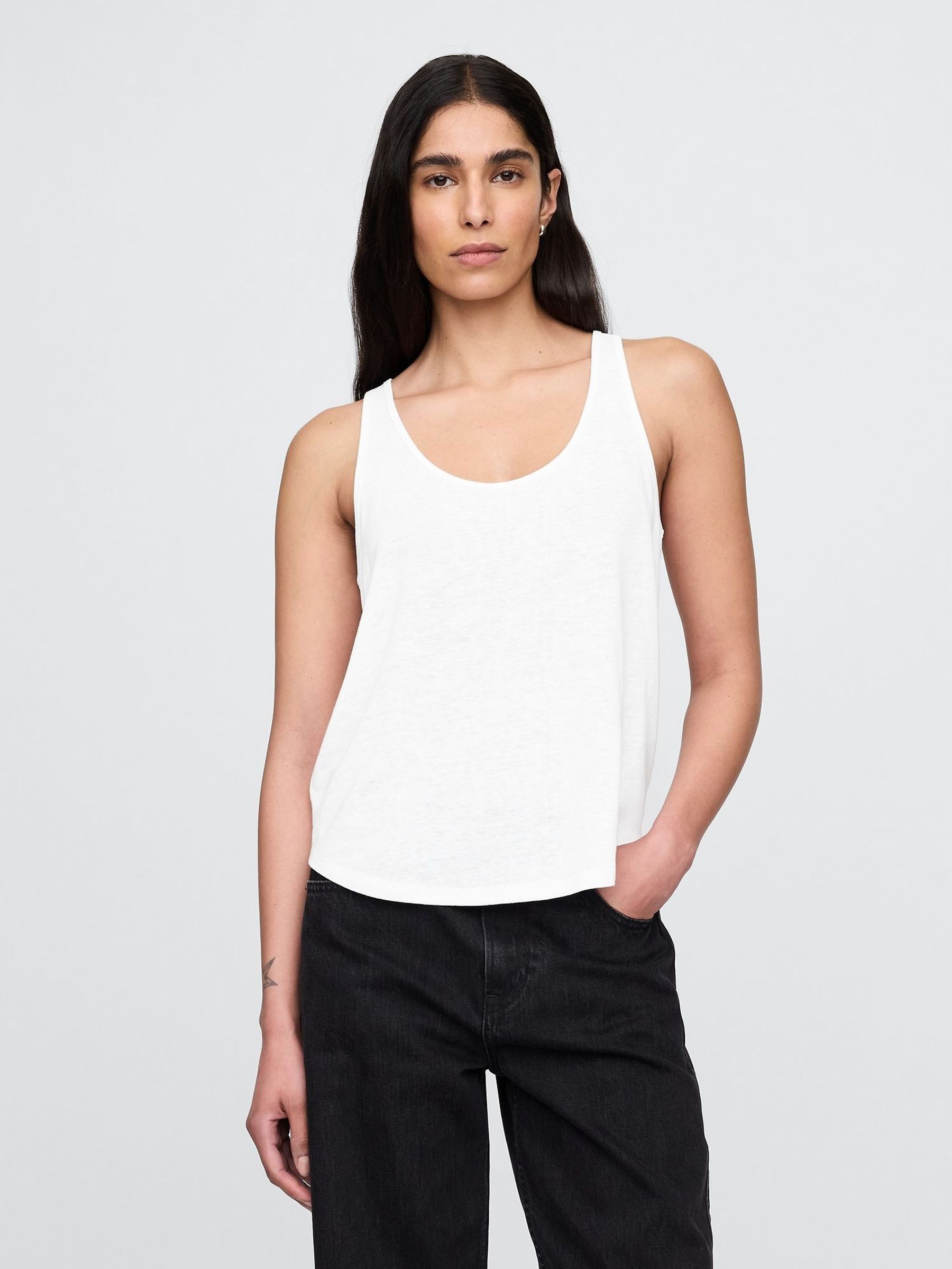 White Linen-Blend Racerback Vest (H13841) | £25