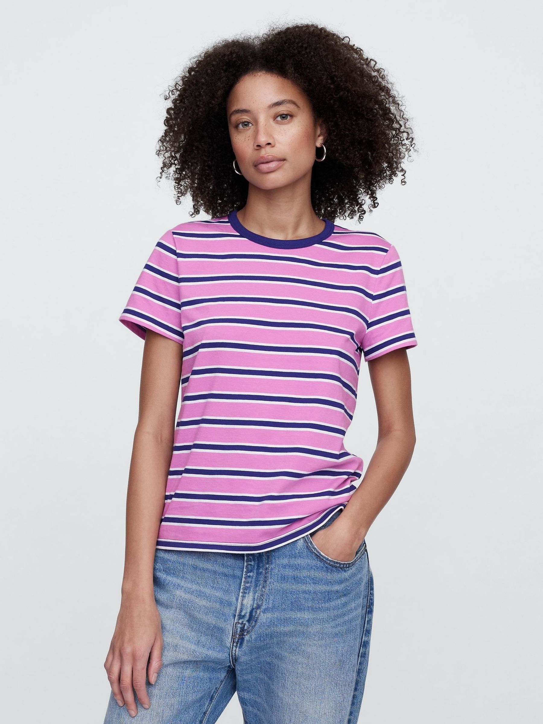 Pink Stripe Favourite Crew Neck Short Sleeve T-Shirt (H13849) | £14