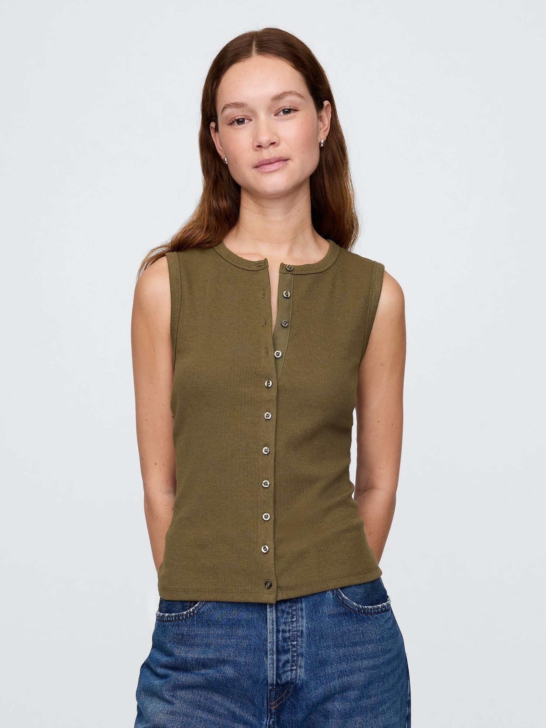 Green Modern Rib Cardigan Vest (H13853) | £25