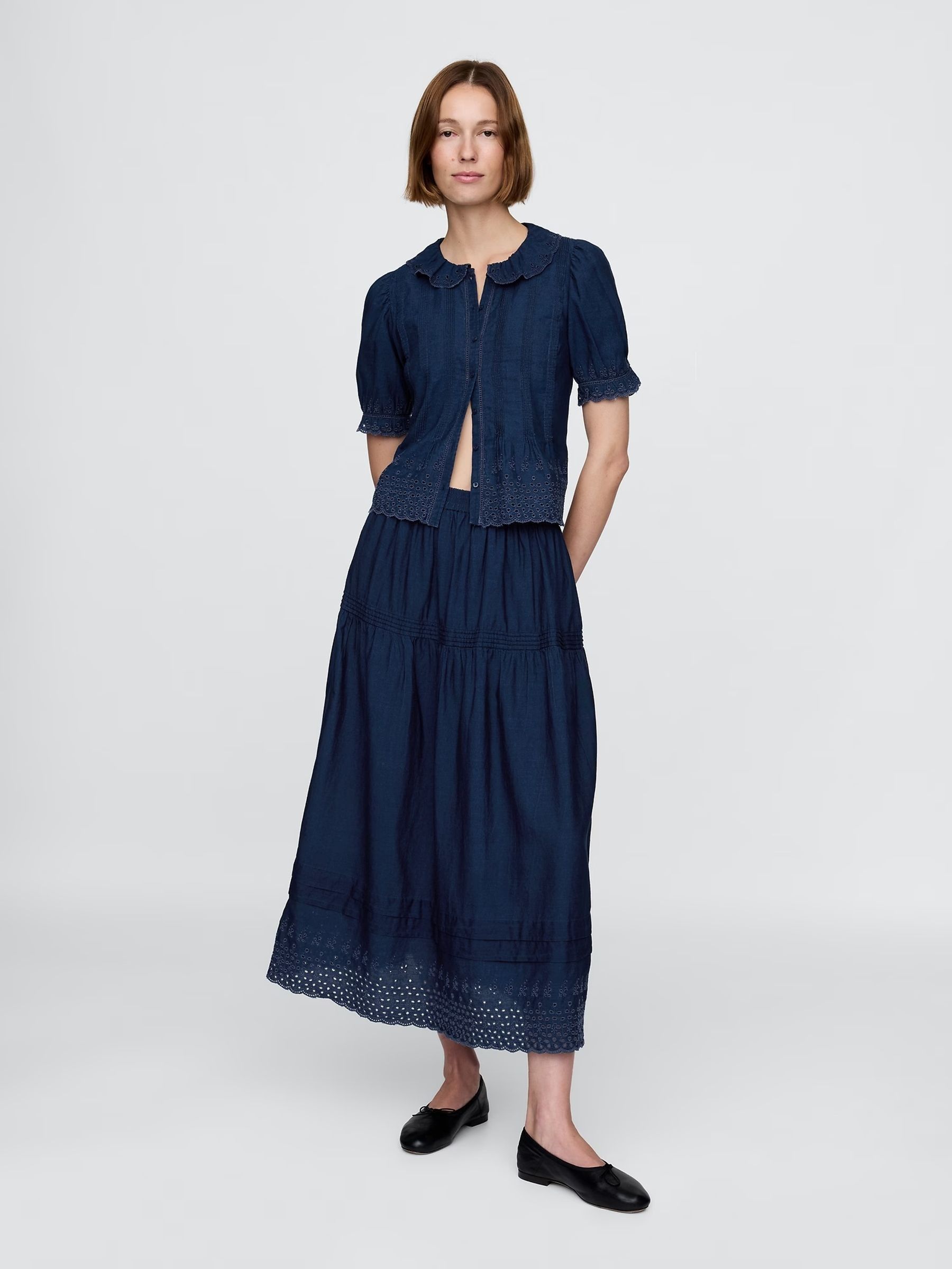Blue DÔEN Eyelet Maxi Skirt (H13857) | £85