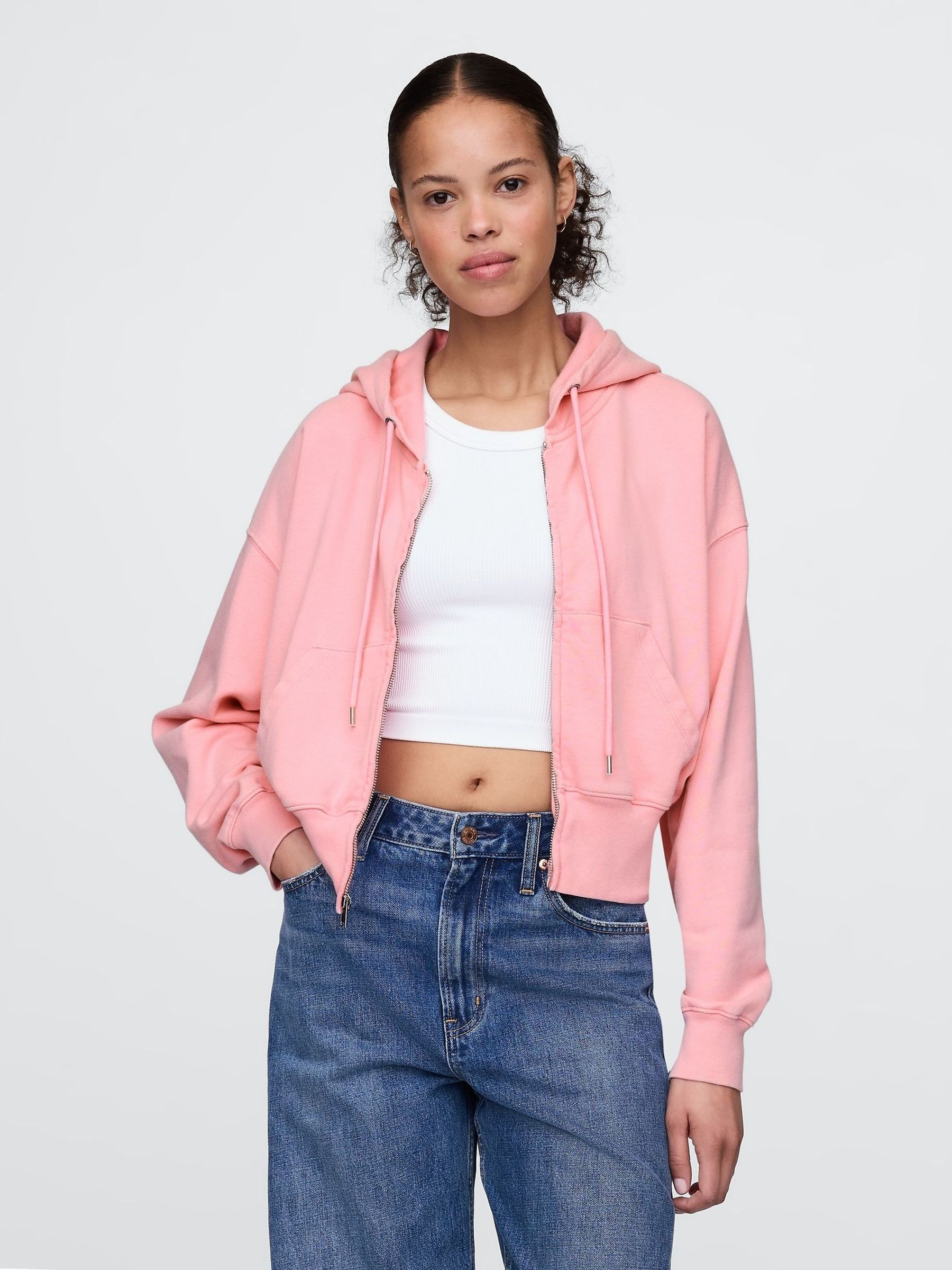 Pink Heavyweight French Terry Oversized Zip Wedge Hoodie (H13859) | £60