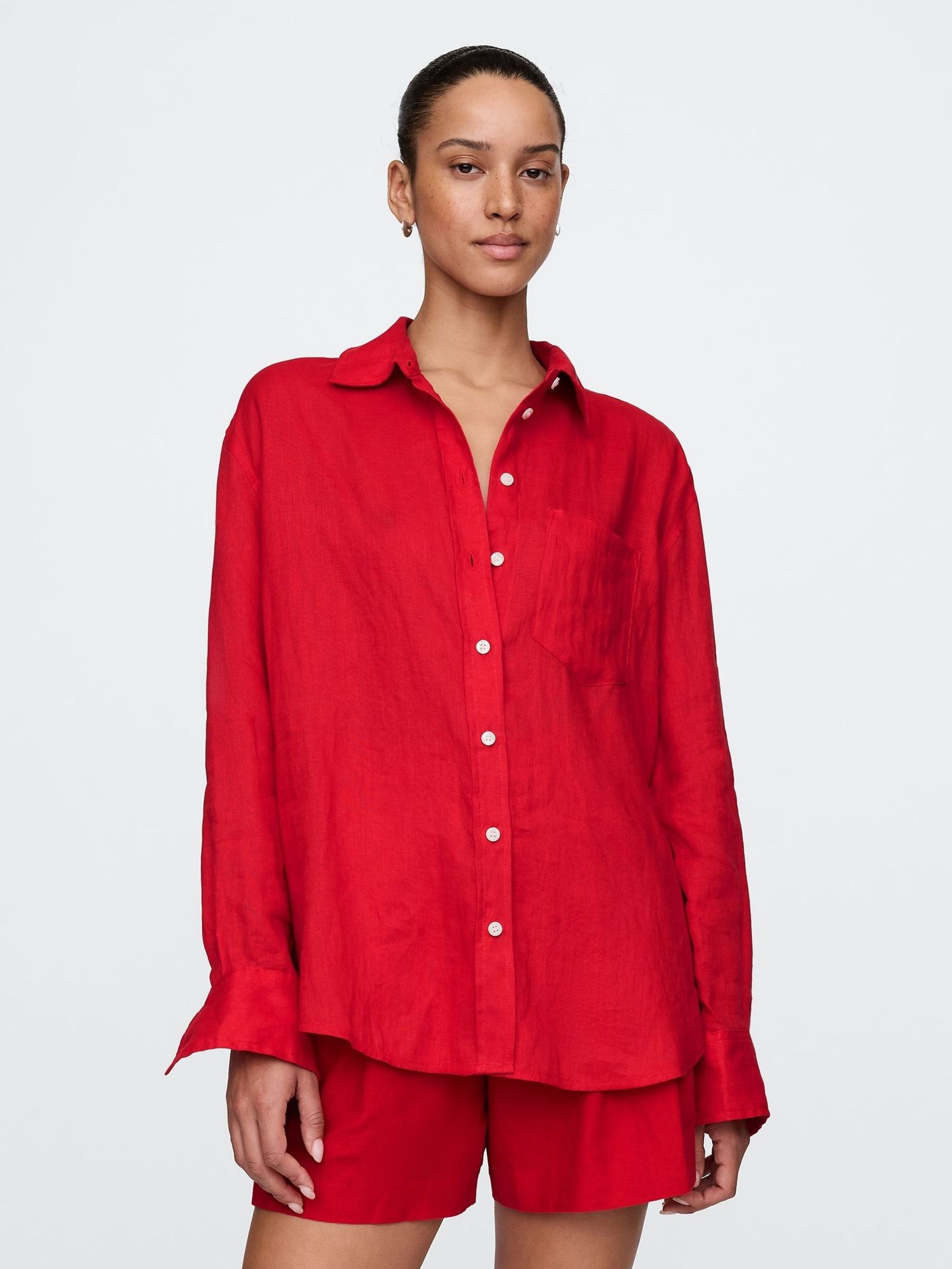 Red 100% Linen Oversized Shirt (H13881) | £75