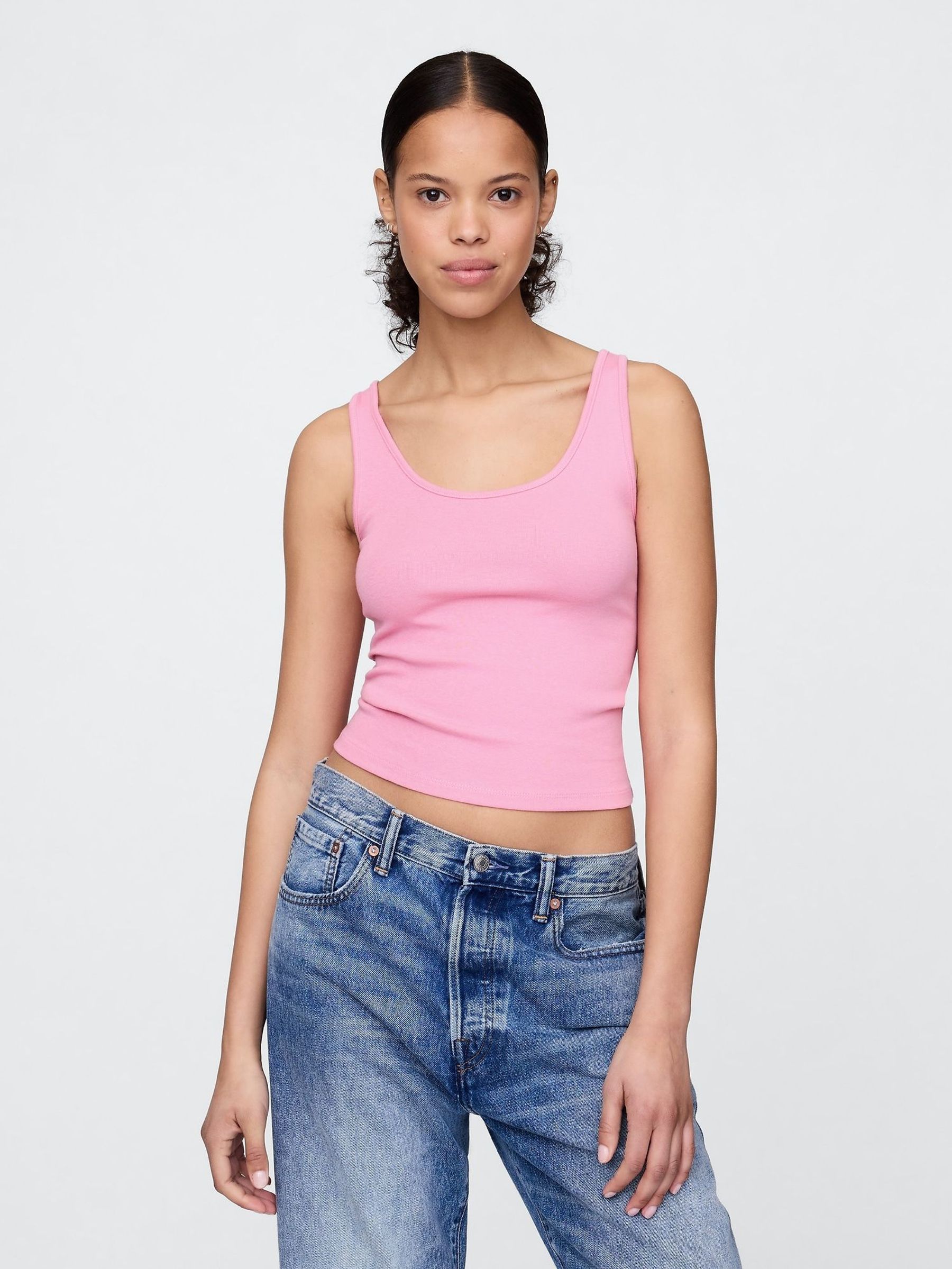Pink Modern Cotton-Modal Scoop Neck Cropped Vest (H13882) | £12