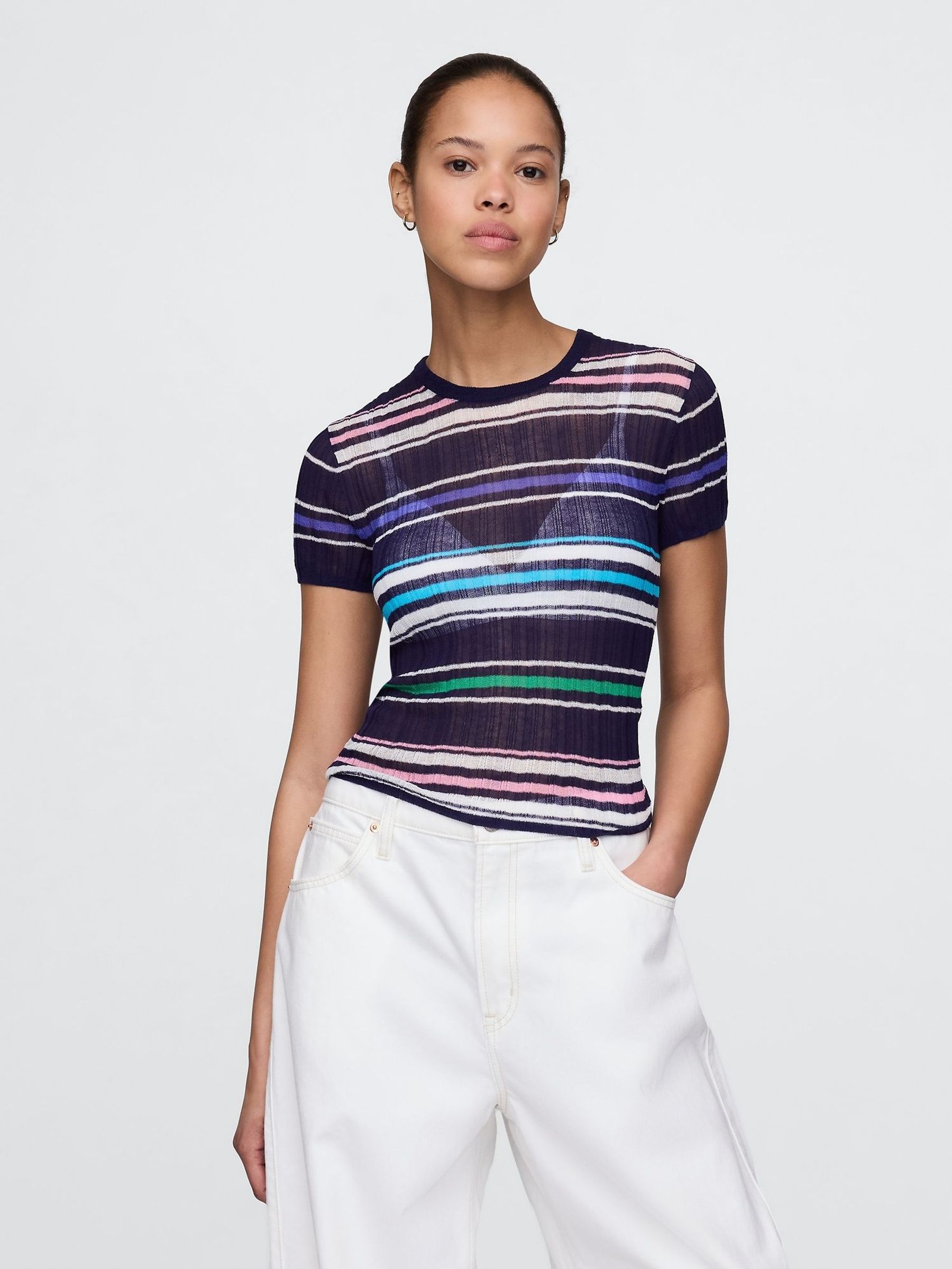 Black Multi Sheer Rib T-Shirt (H13884) | £35