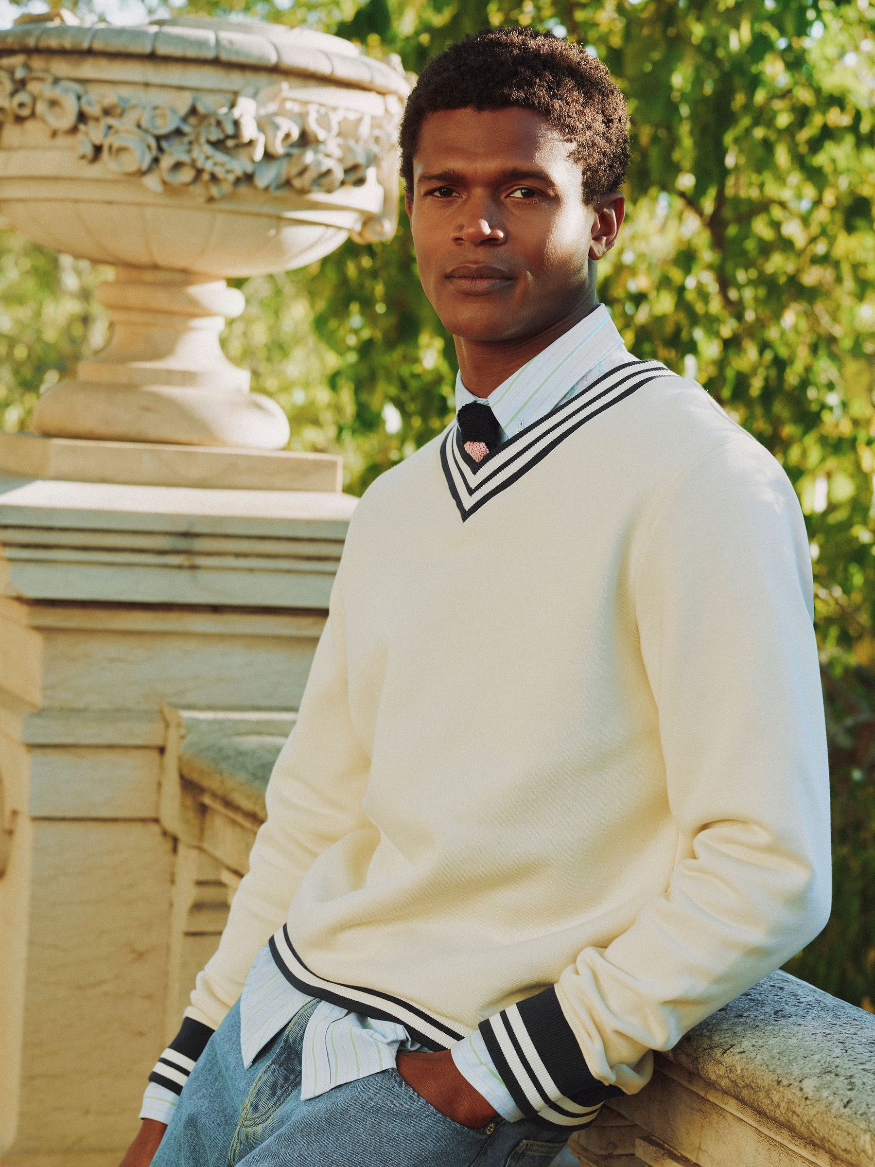 Cream Brushed Cotton Rib Neck Sweatshirt