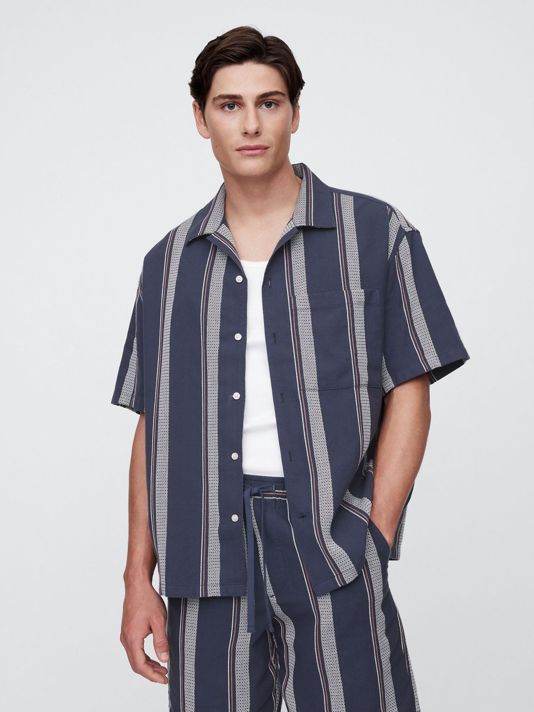Navy Blue Short Sleeve Boxy Shirt (H13981) | £35