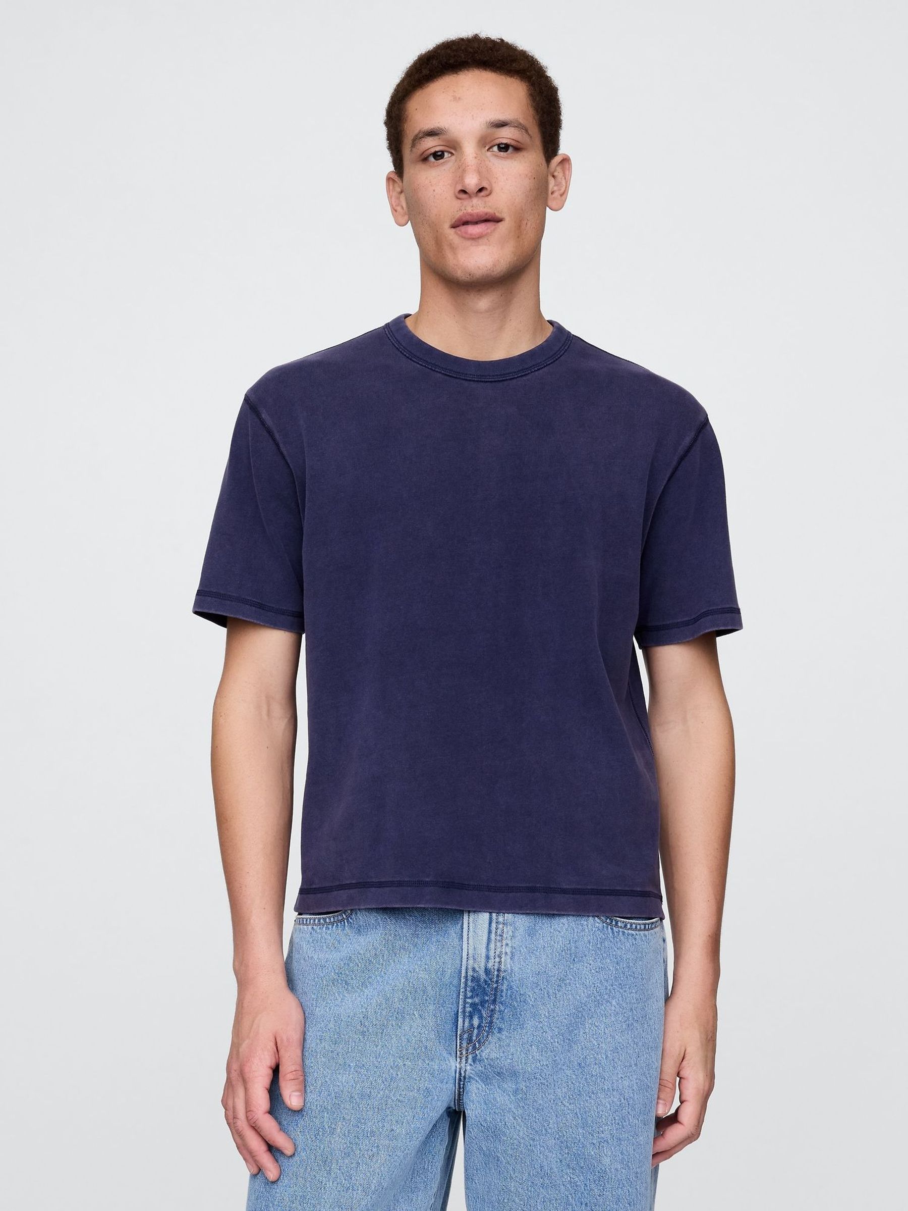 Navy Blue Heavyweight Cropped T-Shirt (H13982) | £25