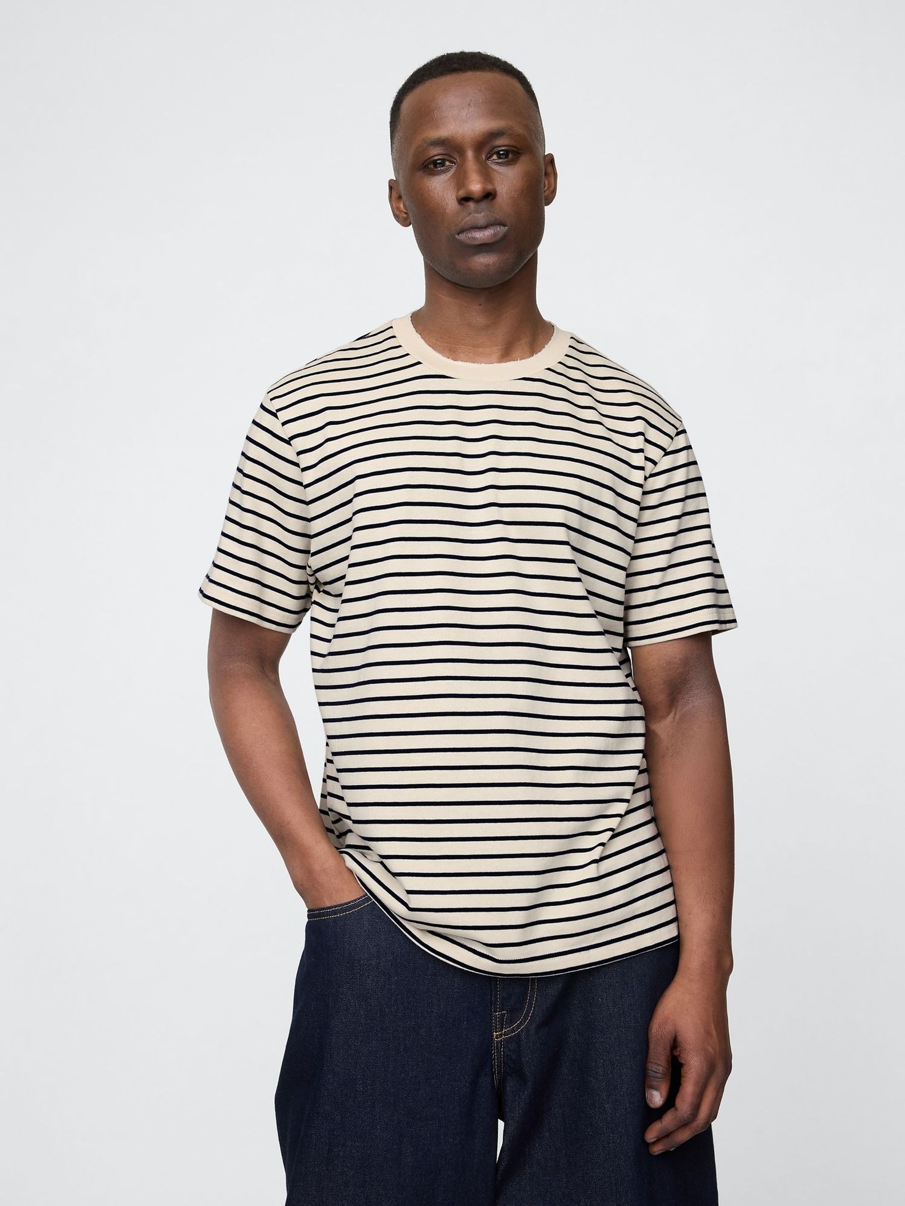 Cream/Black Stripe Heavyweight Original Short Sleeve T-Shirt (H13995) | £30