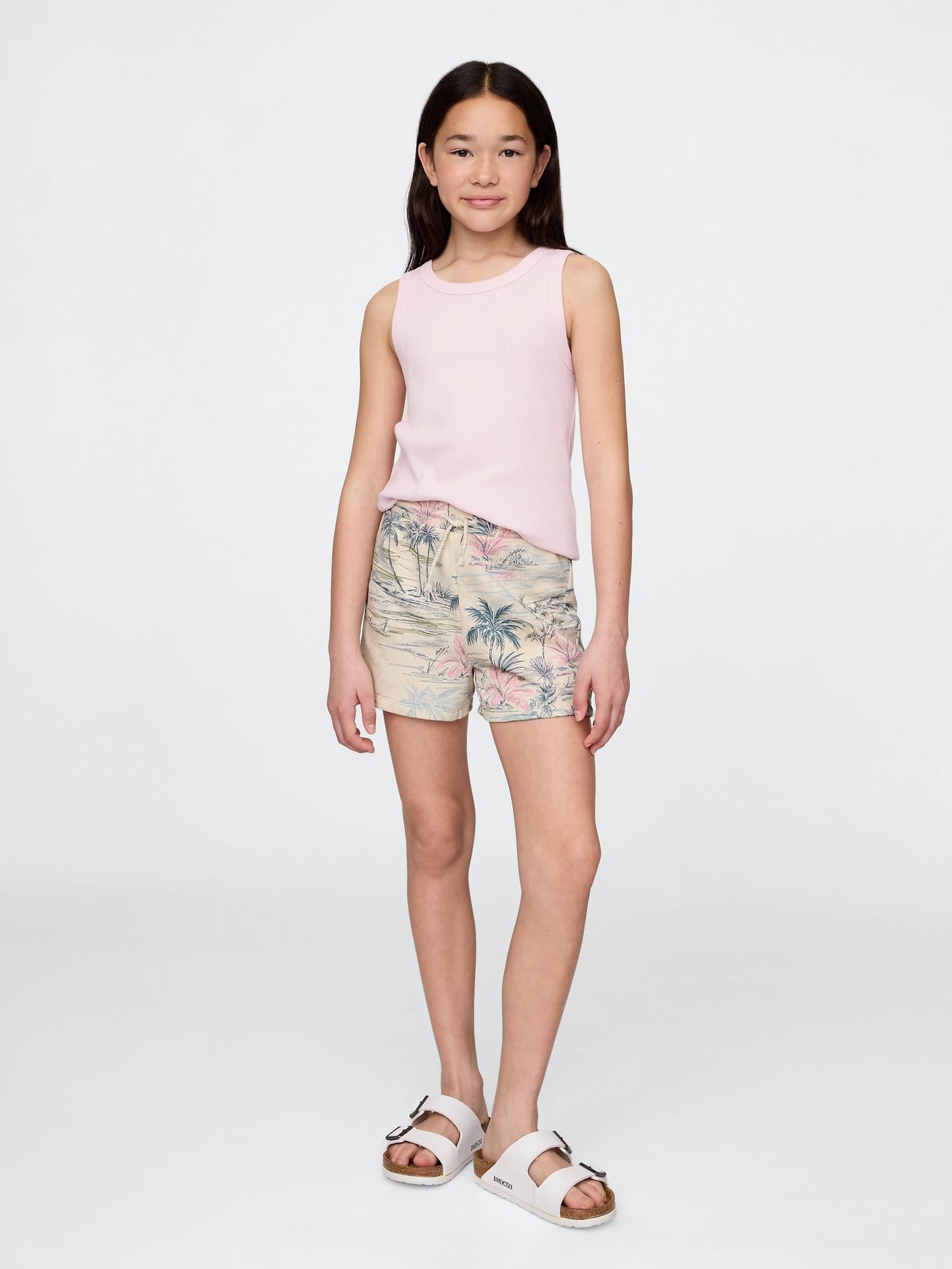 Beige Floral Logo Pull On Shorts (4-13yrs) (H14017) | £14