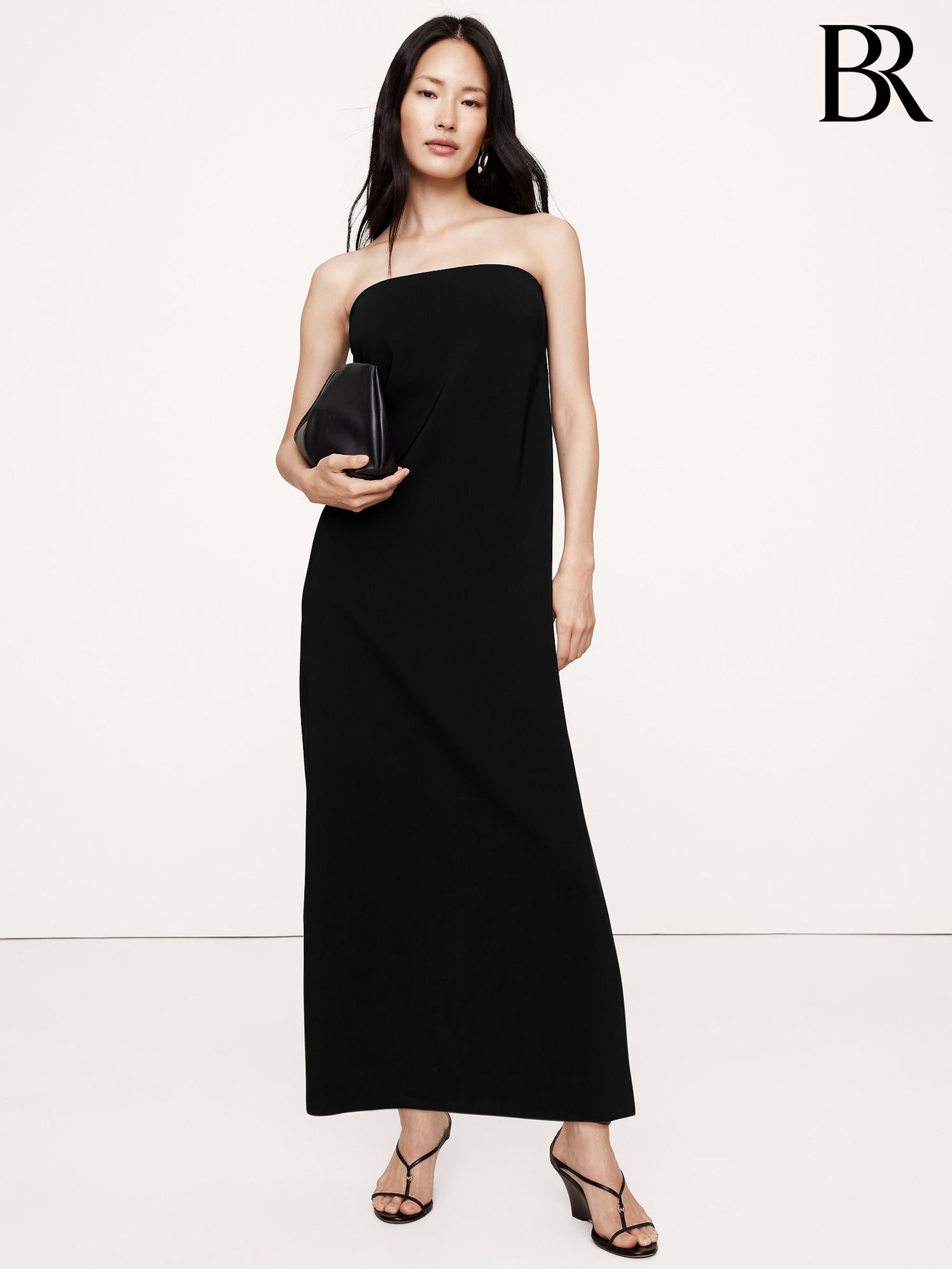Banana Republic Black Stretch-Crepe Strapless Long Midi Dress (H14088) | £215