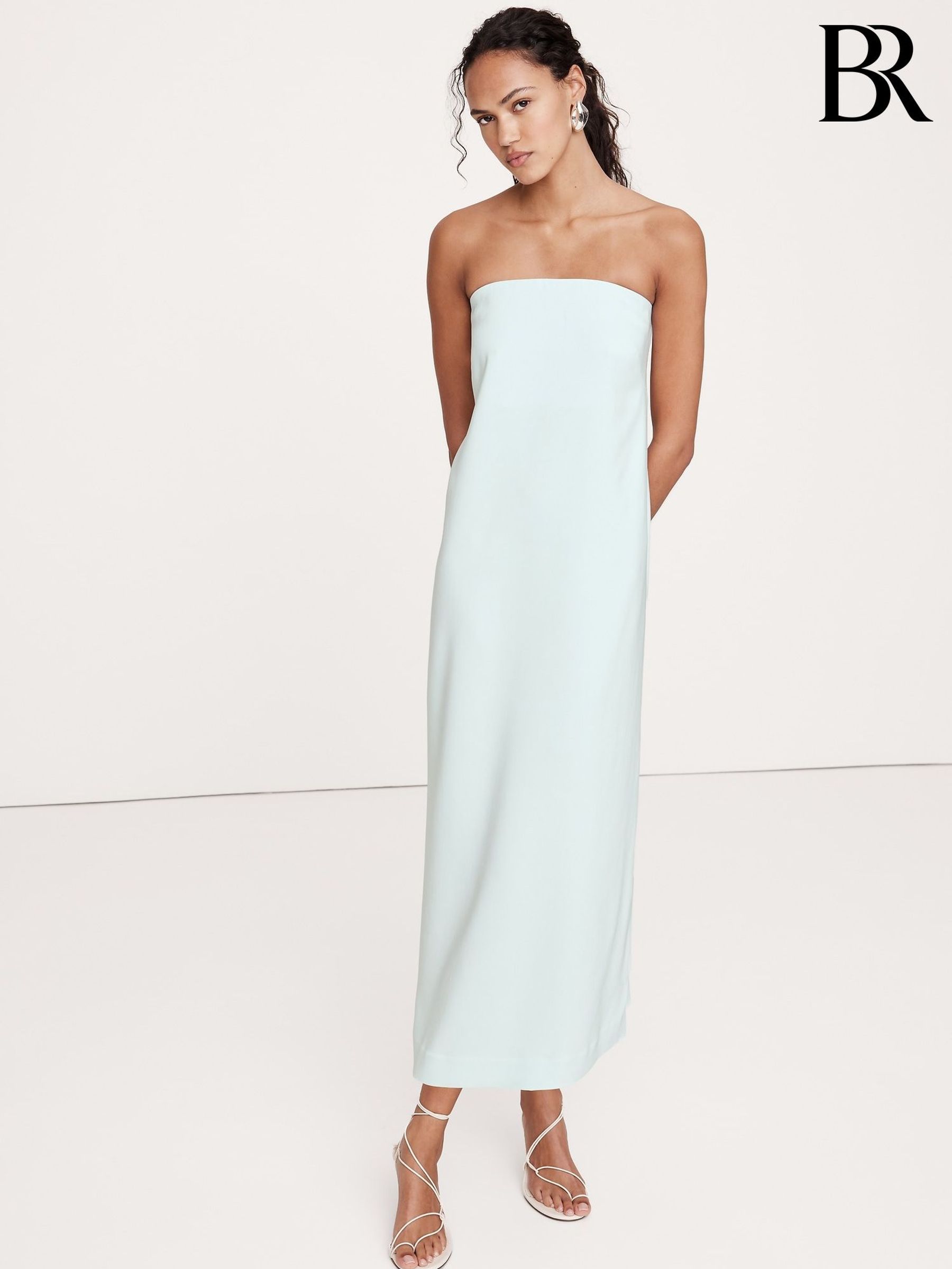 Banana Republic Blue Stretch-Crepe Strapless Long Midi Dress (H14092) | £215