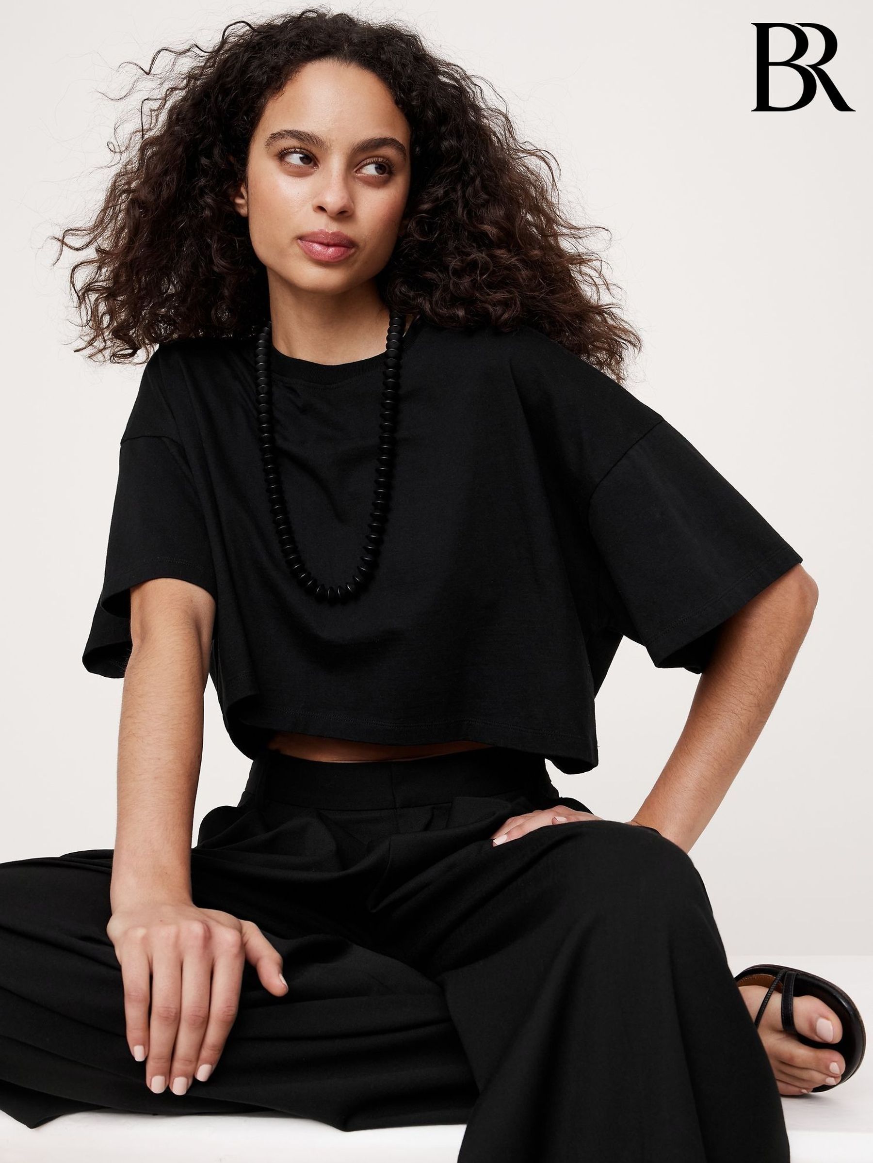 Banana Republic Black Oversized Vintage Cotton Cropped T-Shirt (H14094) | £35
