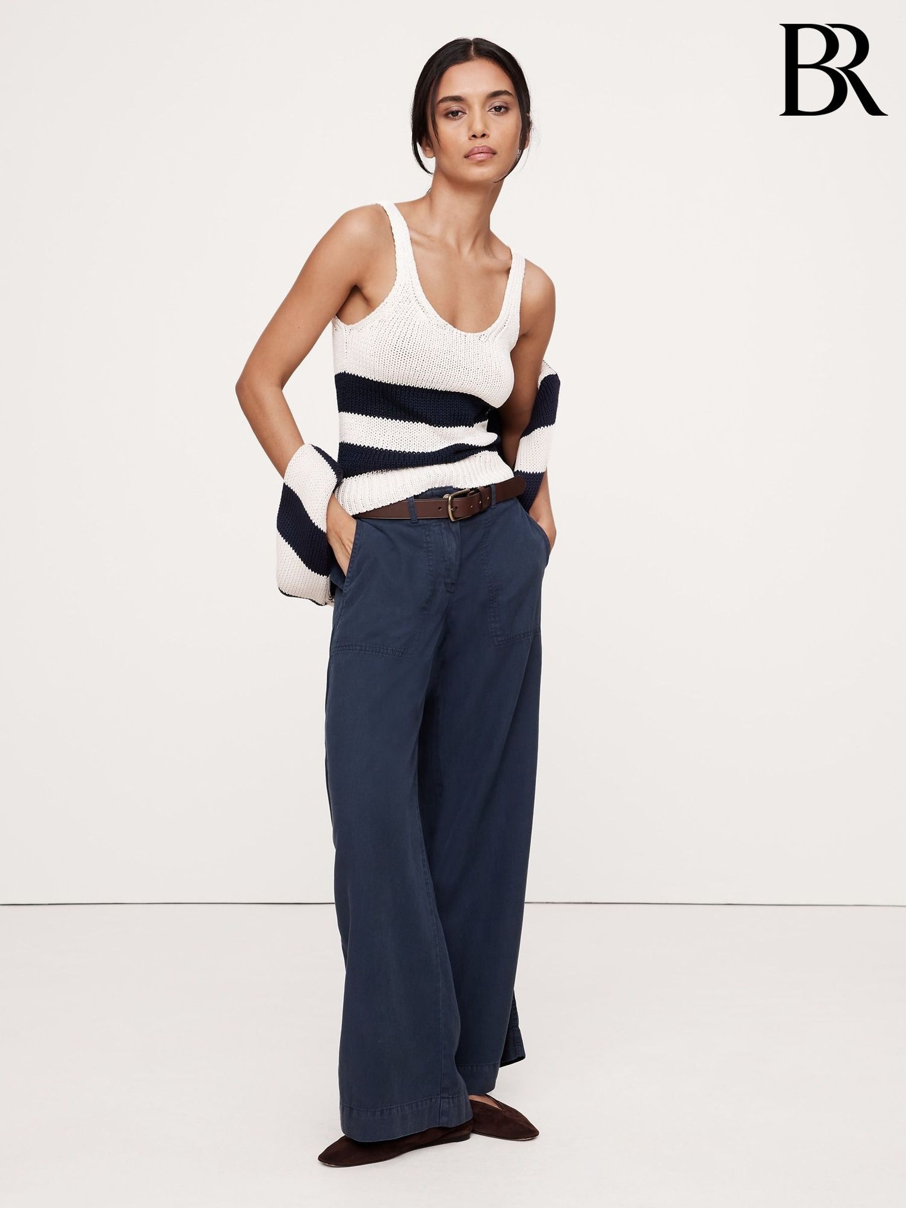 Banana Republic Navy/Blue Soma Mid-Rise Wide-Leg Trousers (H14098) | £90