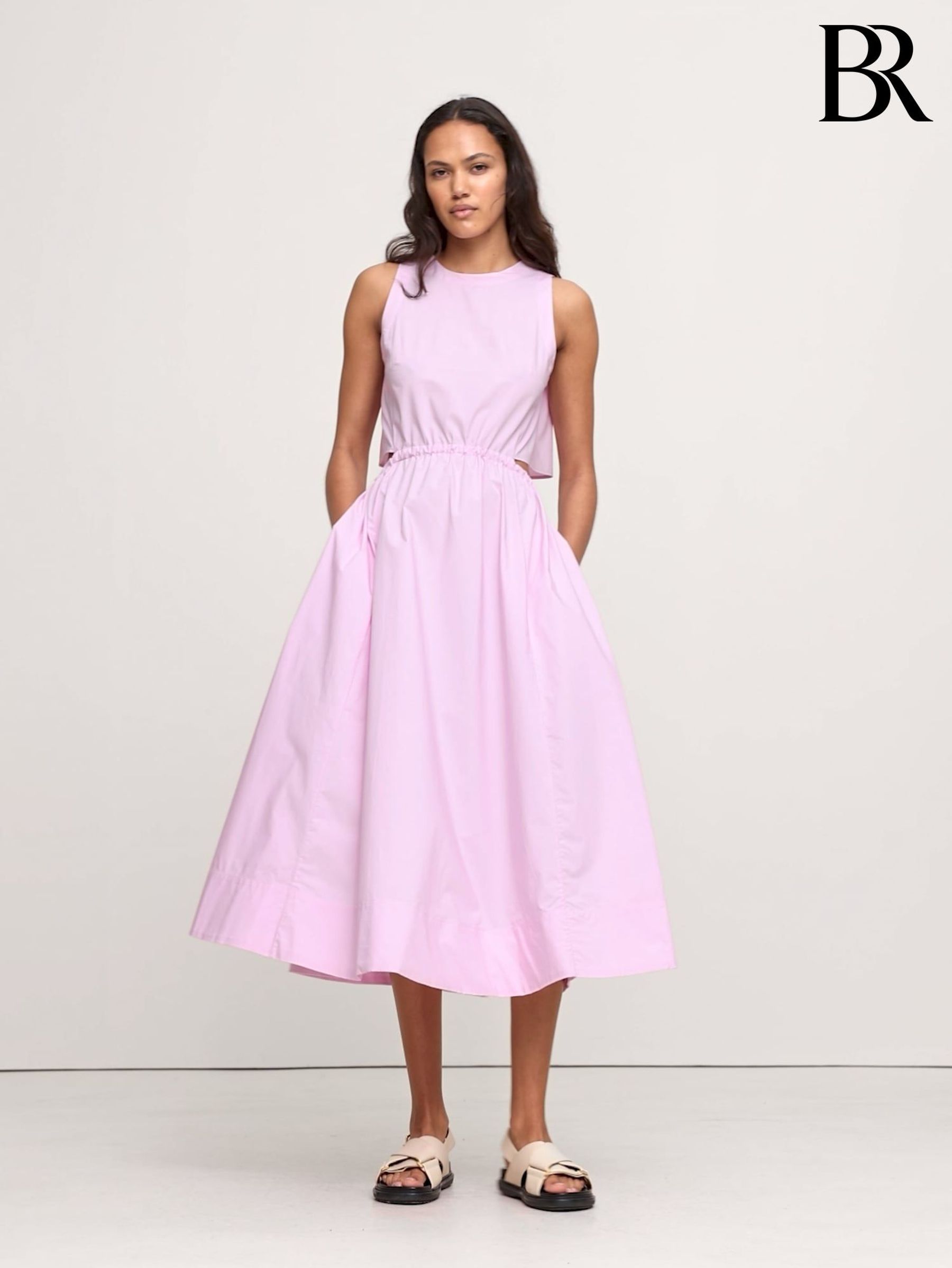 Banana Republic Pink Cotton Poplin Cut-Out Midi Dress (H14100) | £125