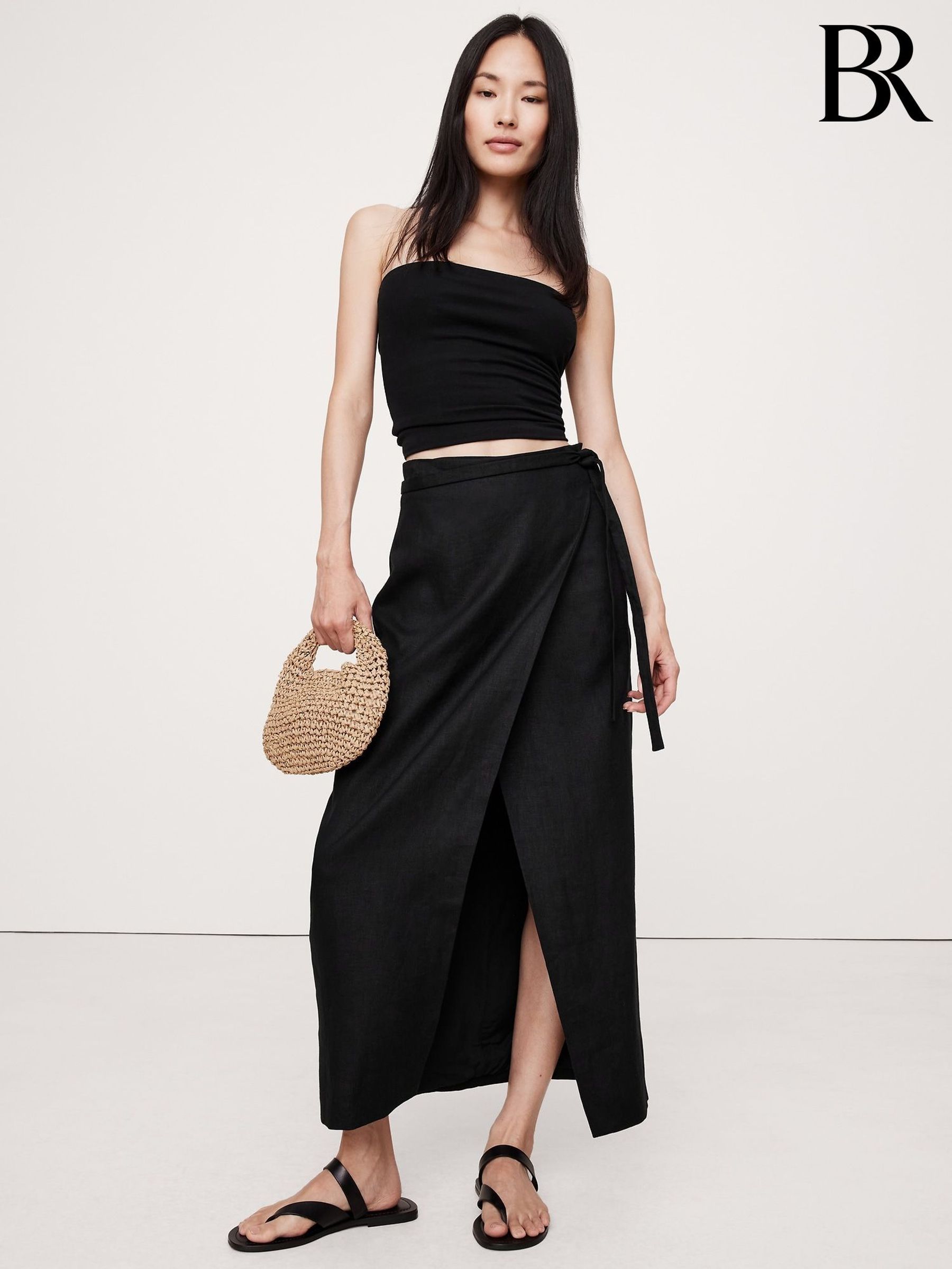 Banana Republic Black Linen Wrap Maxi Skirt (H14102) | £105