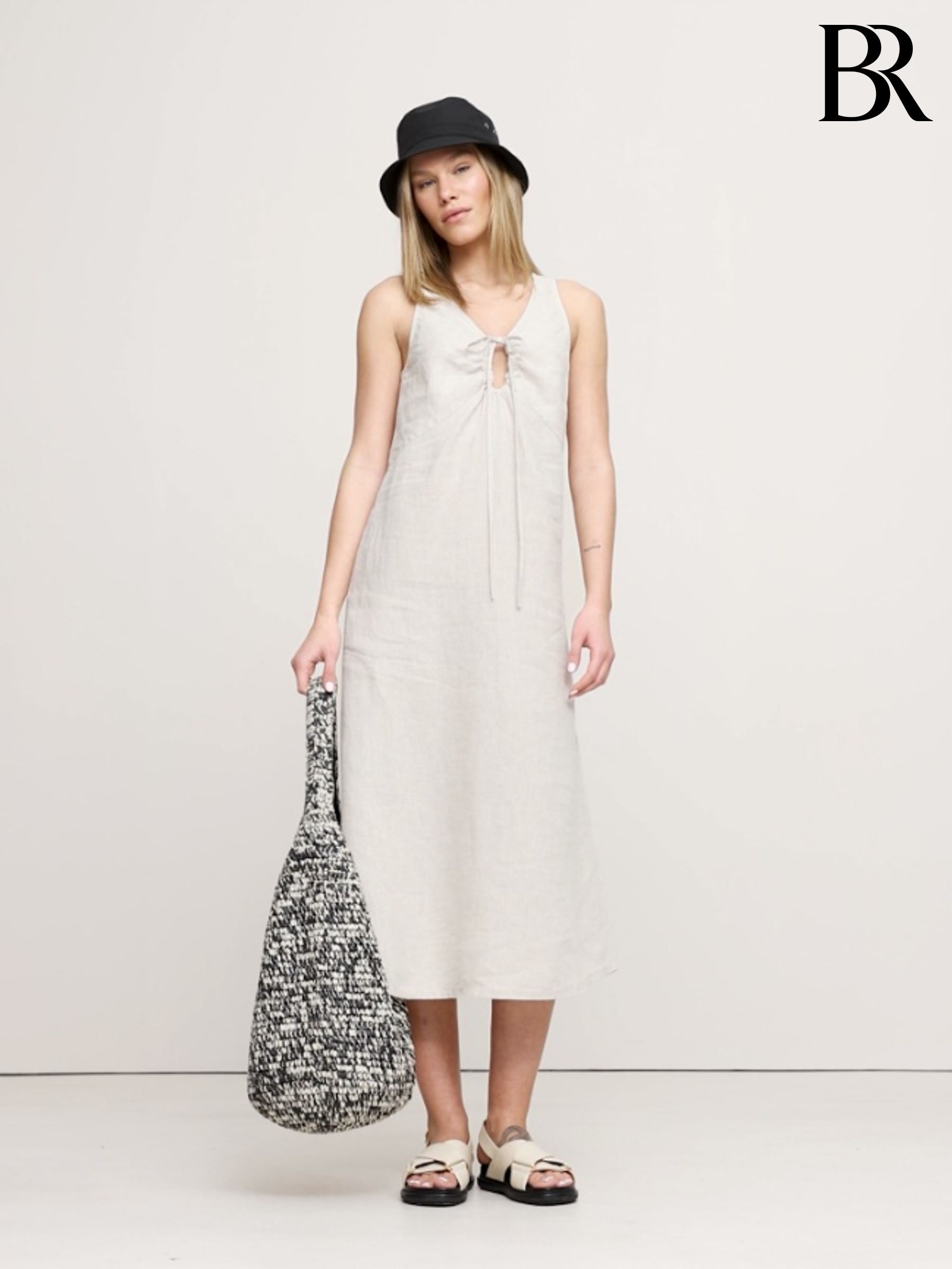 Banana Republic Cream Linen Keyhole Midi Dress (H14104) | £120