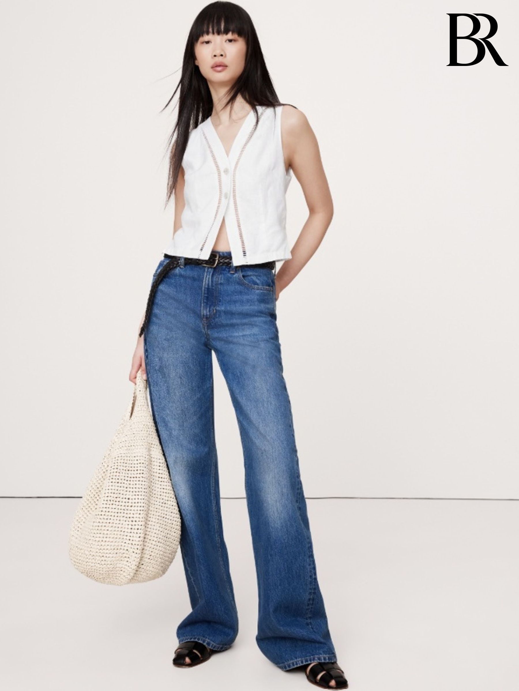 Banana Republic White Linen Lace-Trim Vest Top (H14109) | £85