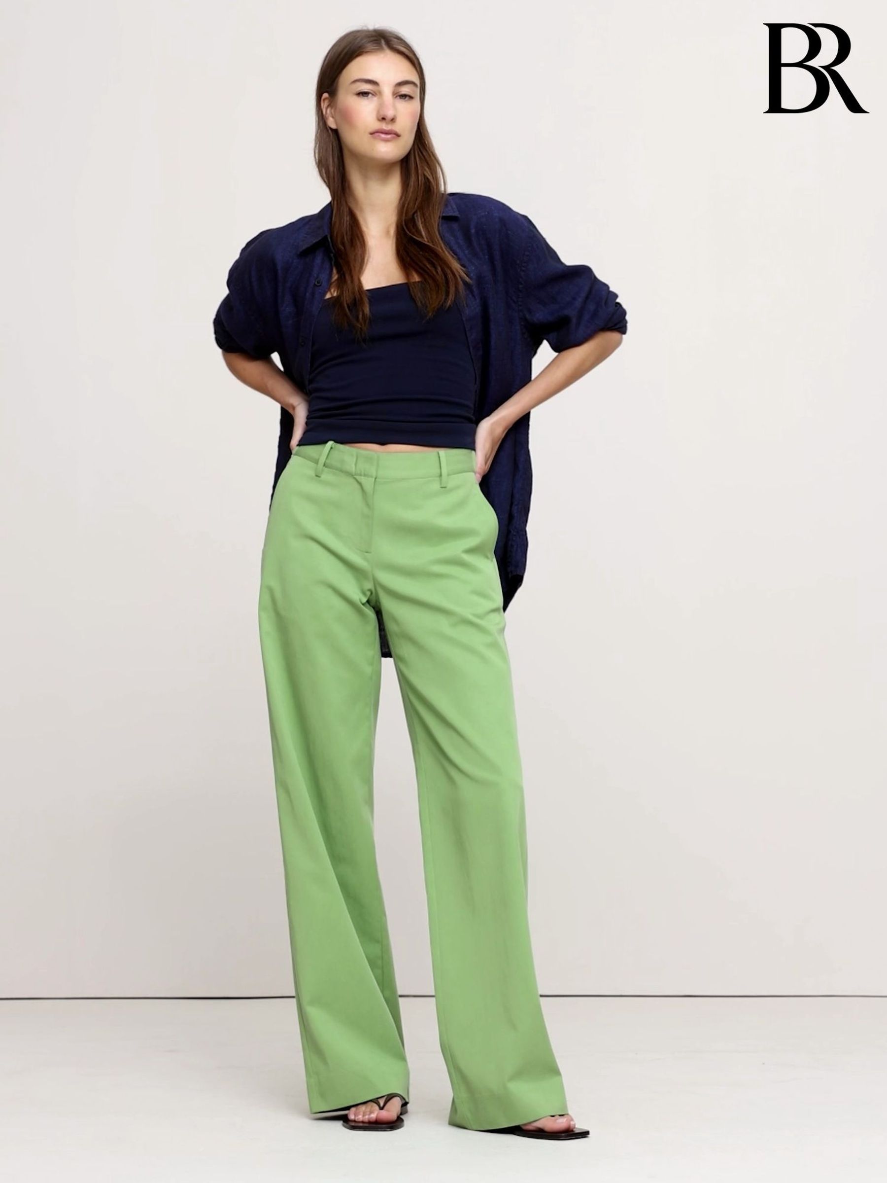 Banana Republic Green Everyday Mid Rise Wide-Leg Trousers (H14118) | £85
