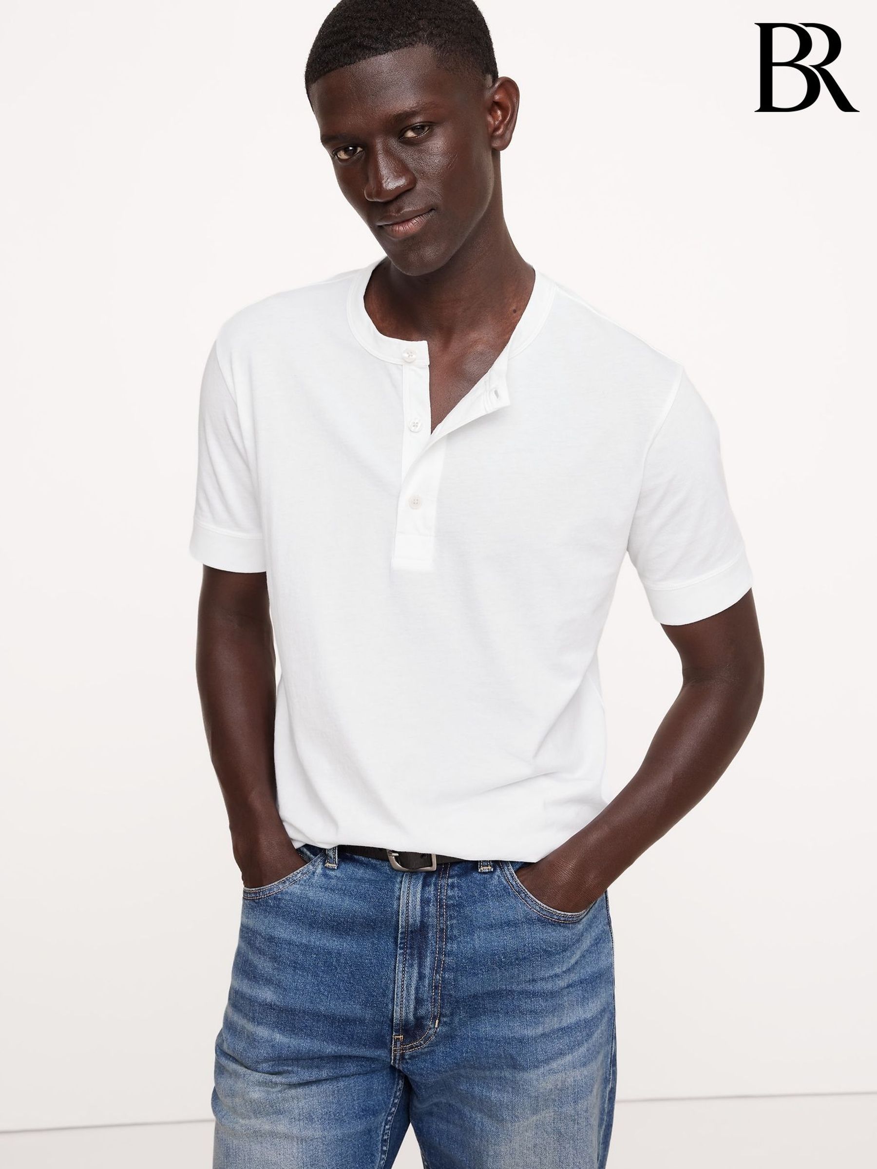 Banana Republic White Soft Wash Henley T-Shirt (H14127) | £30